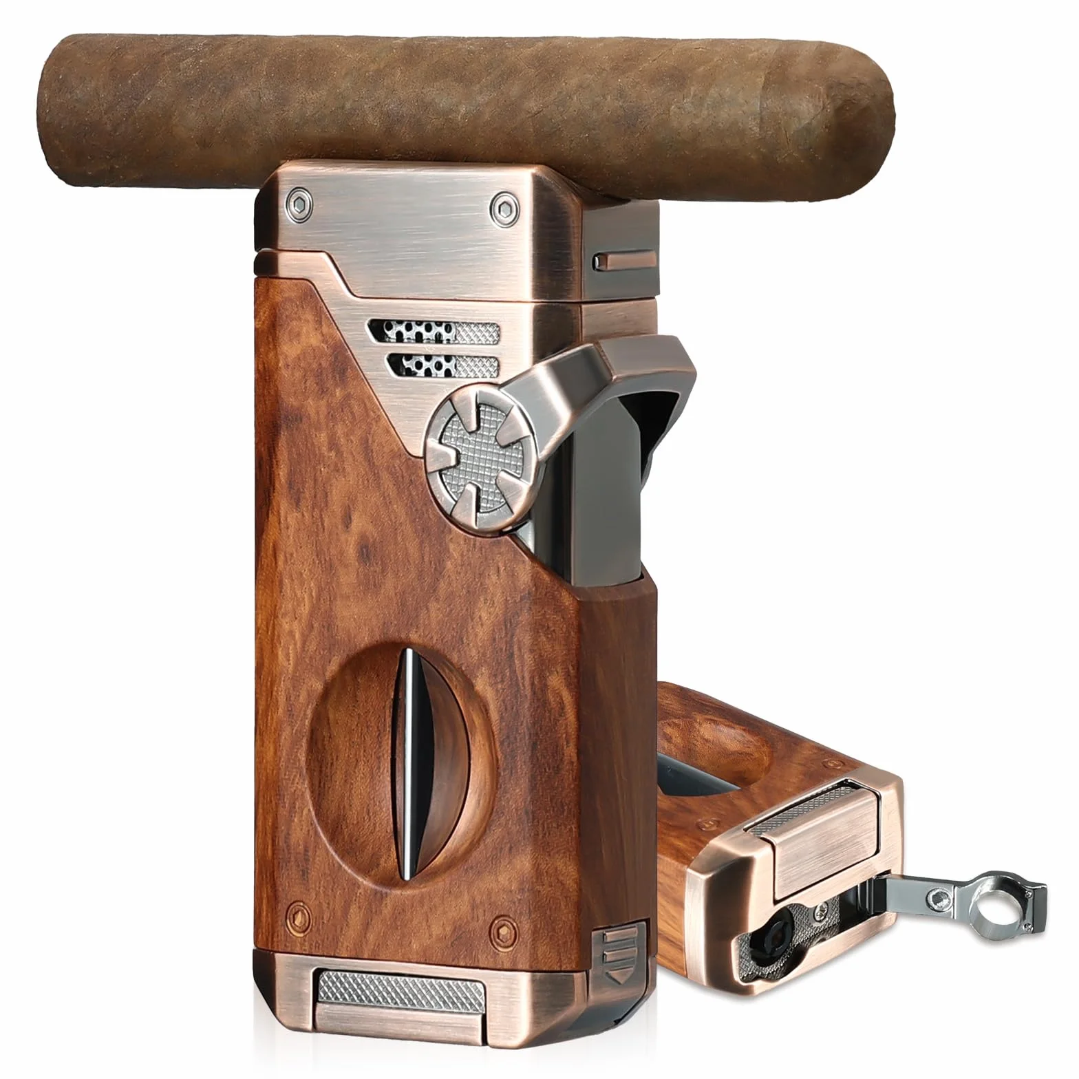 Joyoldelf Encendedor de Cigarro Antorcha Cuádruple Llama Recargable Butano Chorro Resistente Viento Cortador Punzón