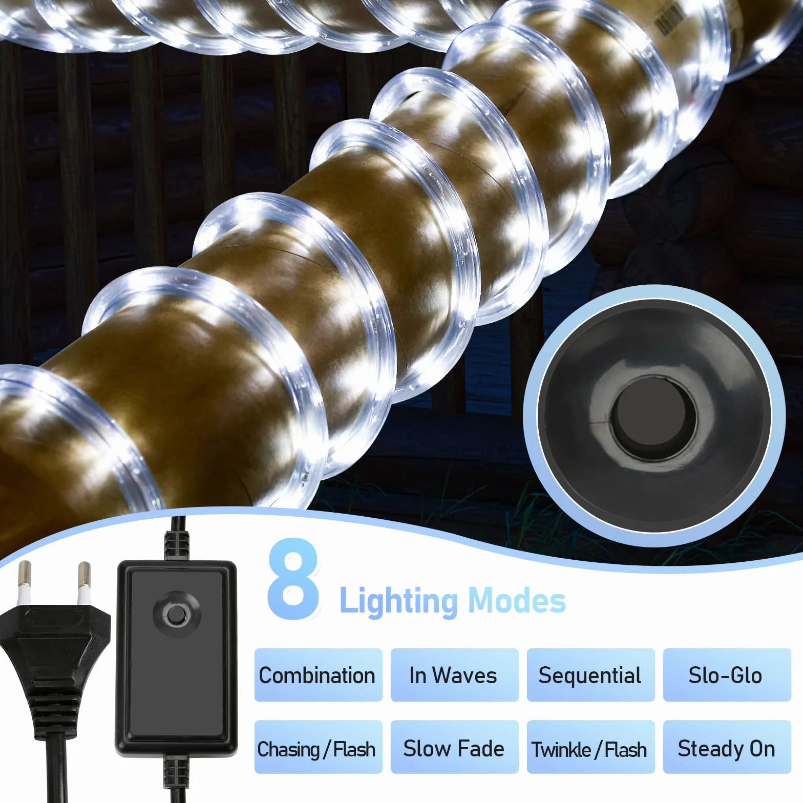 Tubo de LED 40M 220V Impermeable Luces Exterior Manguera LED Blanco Frío con Controlador 8 Modos