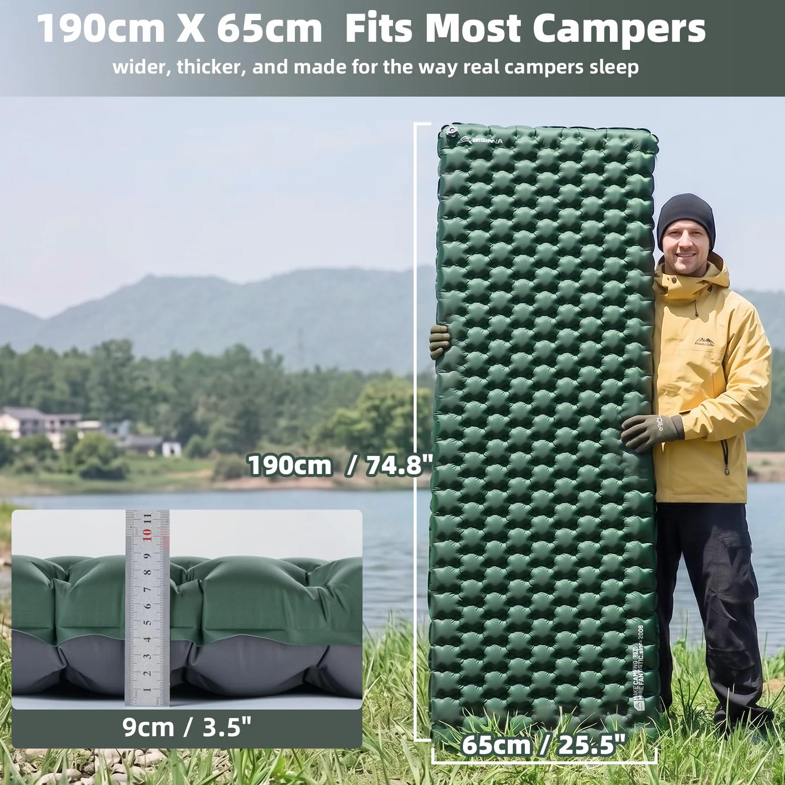 BISINNA Colchoneta de dormir ultraligera con aislamiento 9R, colchoneta inflable para acampar y mochileros, 900 g