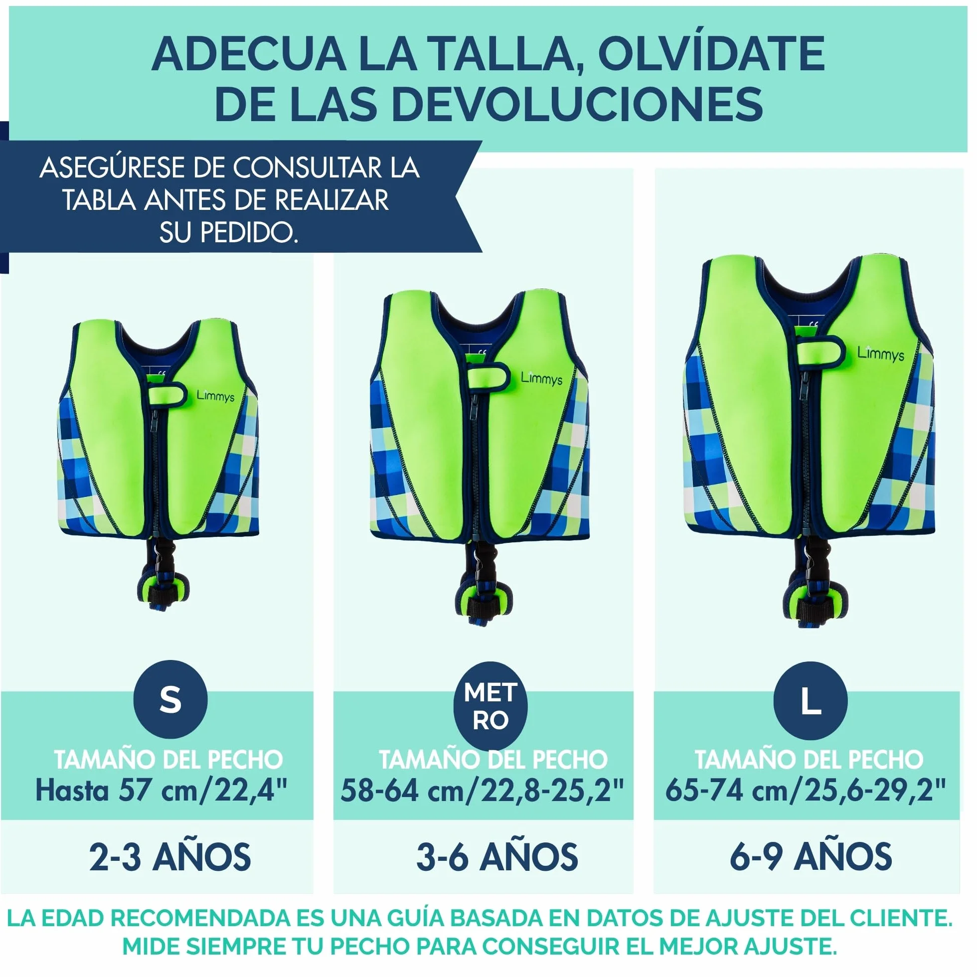 Chaleco de Natación Limmys para Niños – Sistema de Flotación Ajustable de 8 Paneles, Certificado CE, Neopreno Suave