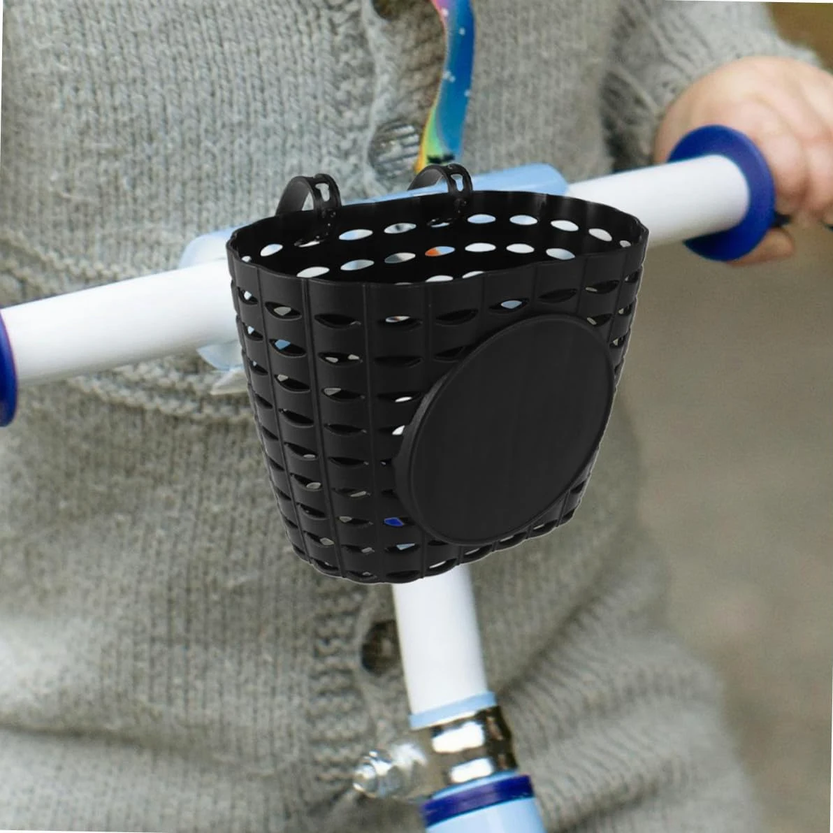 Cesta de Bicicleta para Niños de Plástico Negra Desmontable con Correa Ajustable para Accesorios de Bicicleta Cómoda y Segura