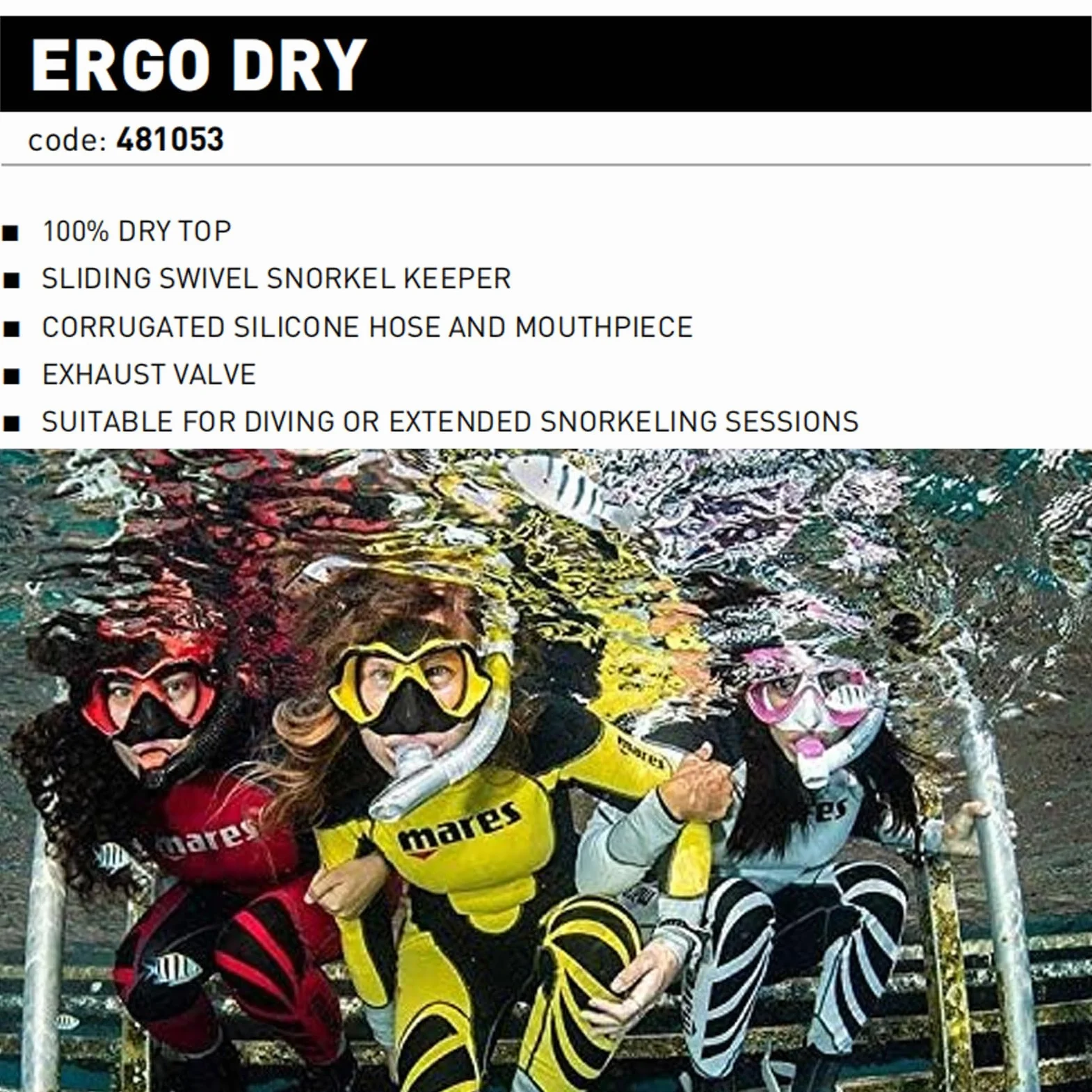 Mares Ergo Dry Scuba Diving Snorkel - White/Black