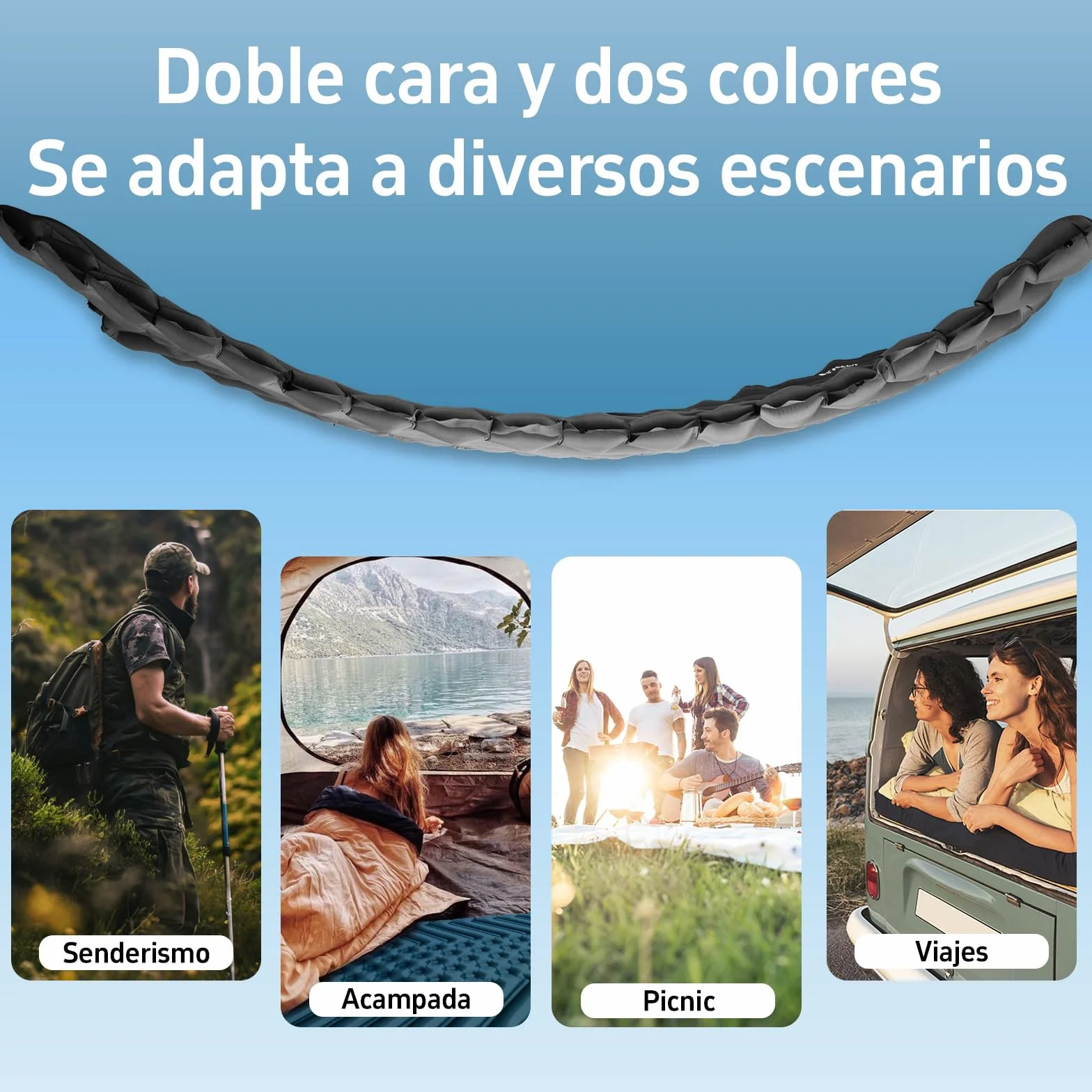 Colchón Inflable Ultraligero (Almohada). Colchón Inflable portátil para Playa, Camping y Senderismo. (Azul)