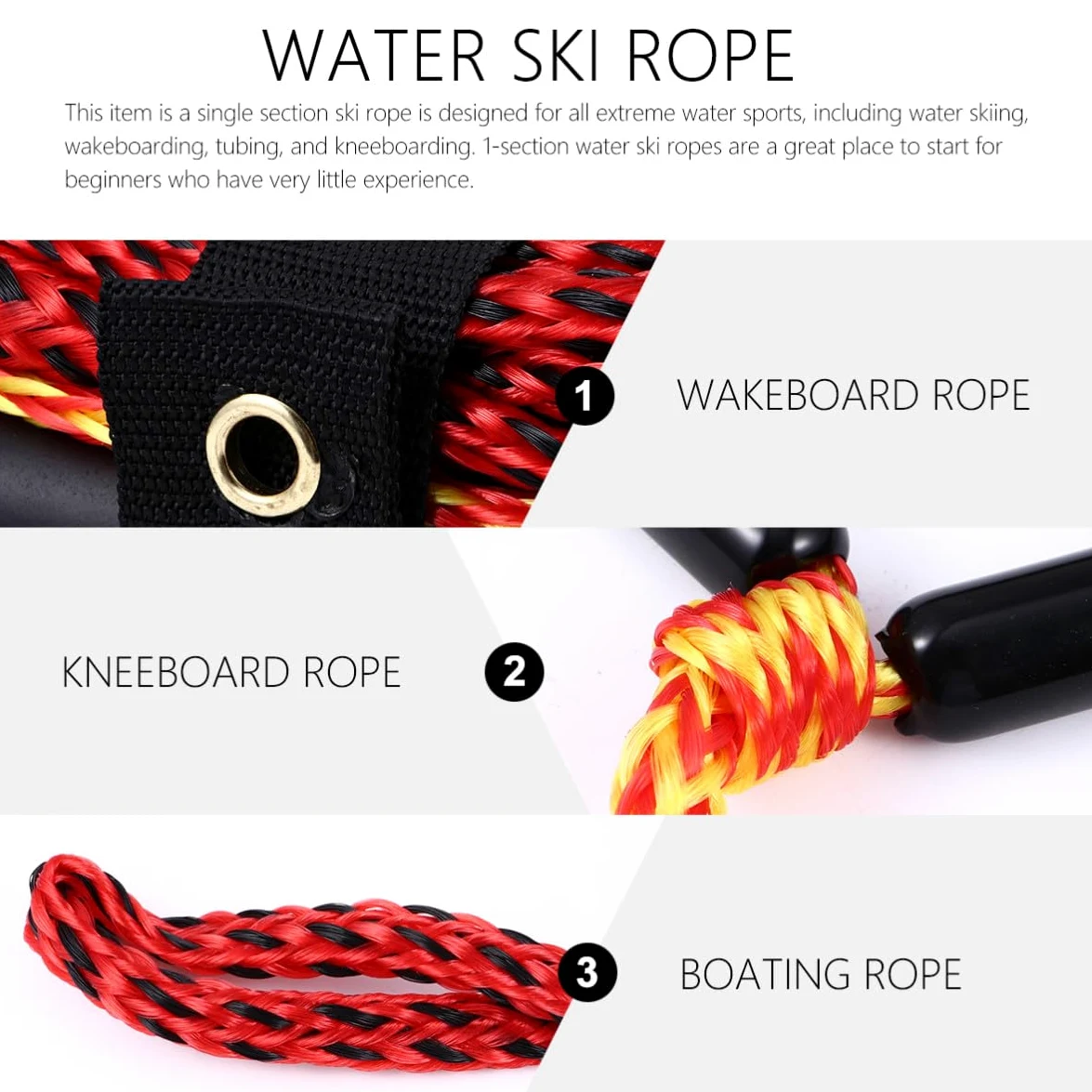 Cuerda 1 Sección de Nylon Negro para Esquí Acuático Ligera y Resistente Rayos UV Color Aleatorio para Wakeboarding y Esquí Acuático en Embarcaciones