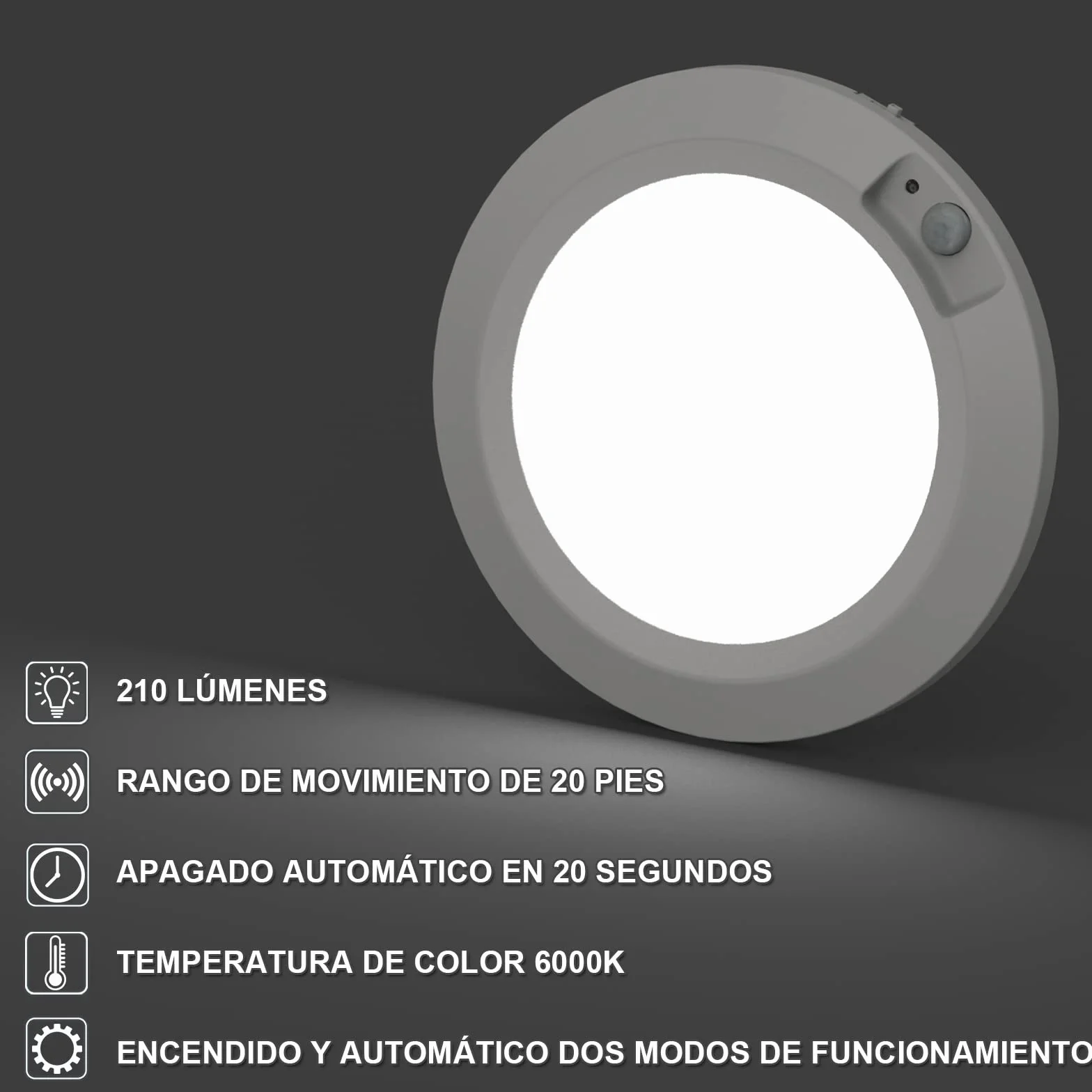Lampara de Techo a Pilas con Sensor de Movimiento 6000K Plafon LED 210LM Blanco Frio