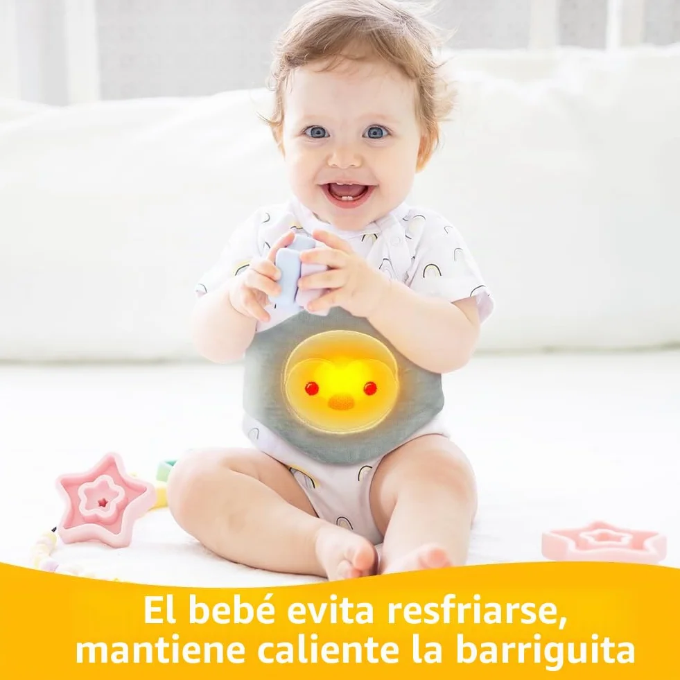 Vicloon Cinturón Anticólico para Bebé, Cojín Térmico Ajustable con Partículas de Arcilla, Lavable, para Dolor Abdominal (Pingüino)