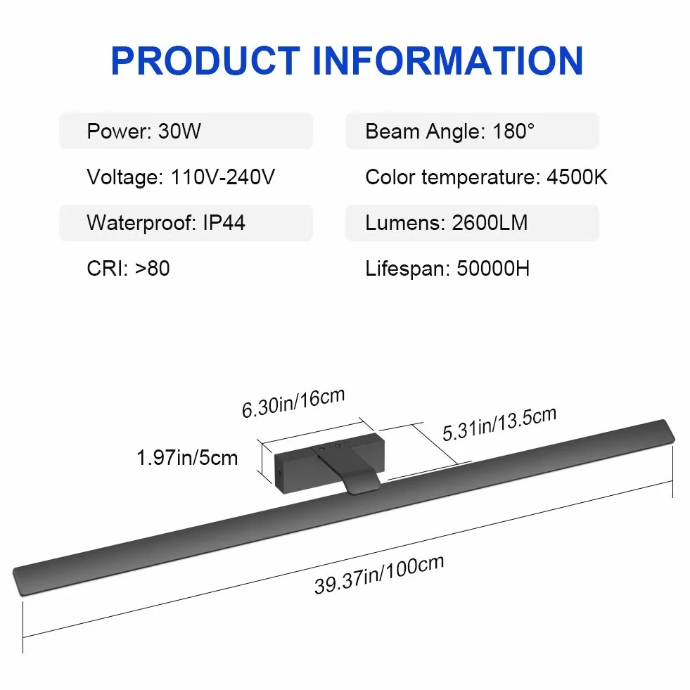 Luz Espejo Baño Led 100cm 30W 2600 Lumen IP44 Blanco Natural 4500K