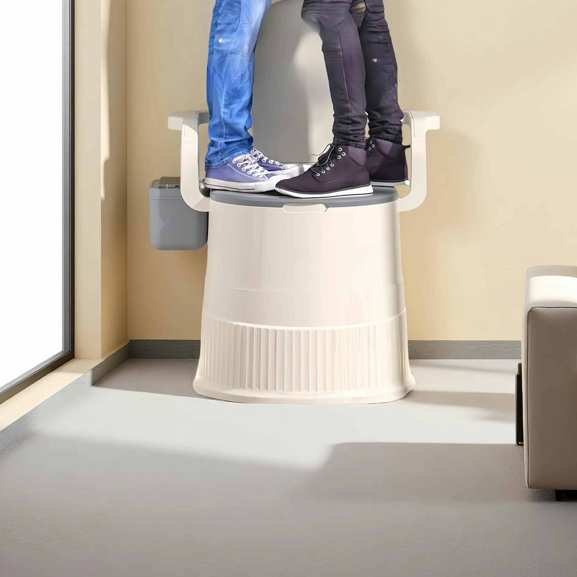 Silla de inodoro portátil con respaldo y reposabrazos, diseño ergonómico, capacidad de 150 kg, fácil de limpiar, ideal para ancianos, mujeres embarazadas, camping, autocaravana, exterior y