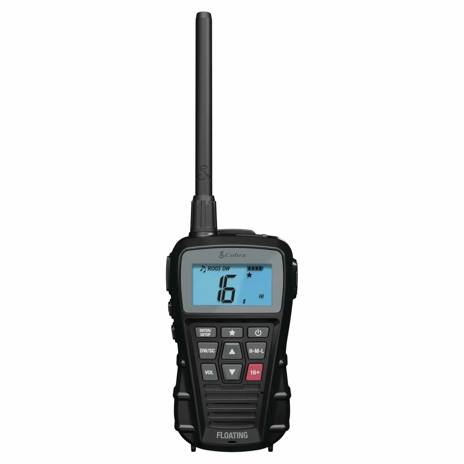 Cobra BlueBound 150 Radio Marina VHF de Mano, 3 W, Flotante, IPX7 Impermeable, Sumergible, Pantalla LCD, escaneo de Memoria, Clip para cinturón, Color Negro