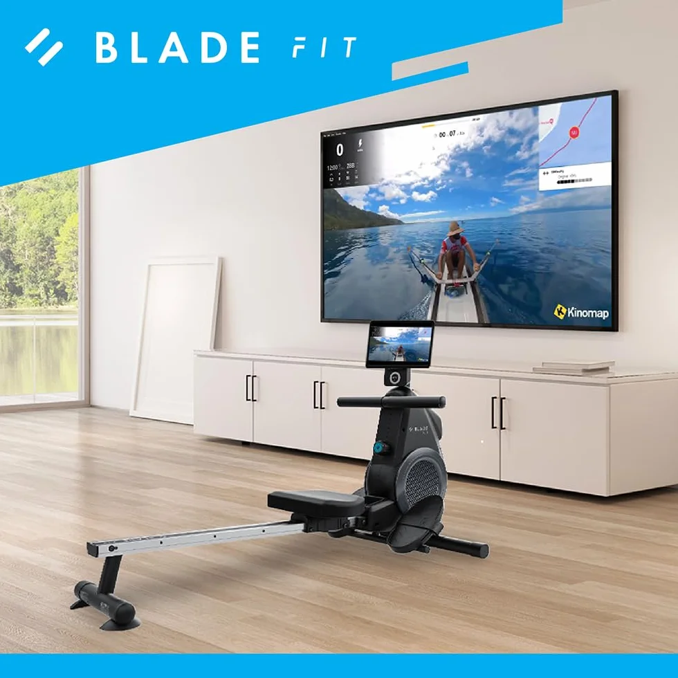 Máquina de Remo Blade FIT de Bluefin Fitness | Compatible con Kinomap | Máquinas de Remo para Casa/Plegable | Consola Digital LCD | App para Móvil | Máquina de Remo Plegable para Casa