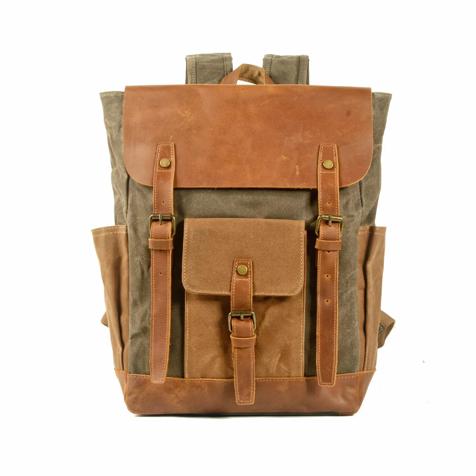 FANDARE Mochilas de Marcha Mochila Hombre Macutos de Senderismo Lienzo Mujeres Mochila Vintage de Lona Mochilas de Ciclismo Mochila Trekking al Aire Libre Viaje Excursionismo Daypacks Verde