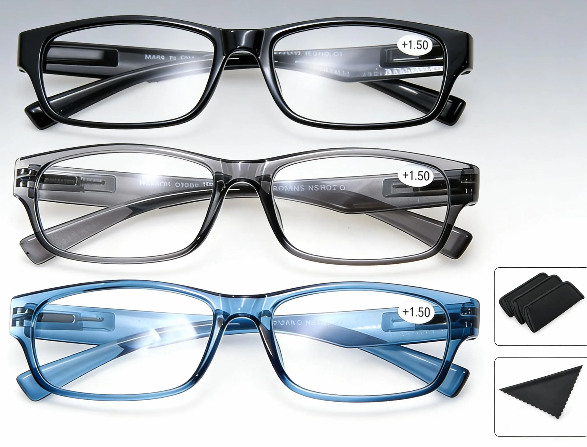 MODFANS Pack de 3 Gafas de Lectura para Presbicia Hombre Mujer Negro Gris Azul
