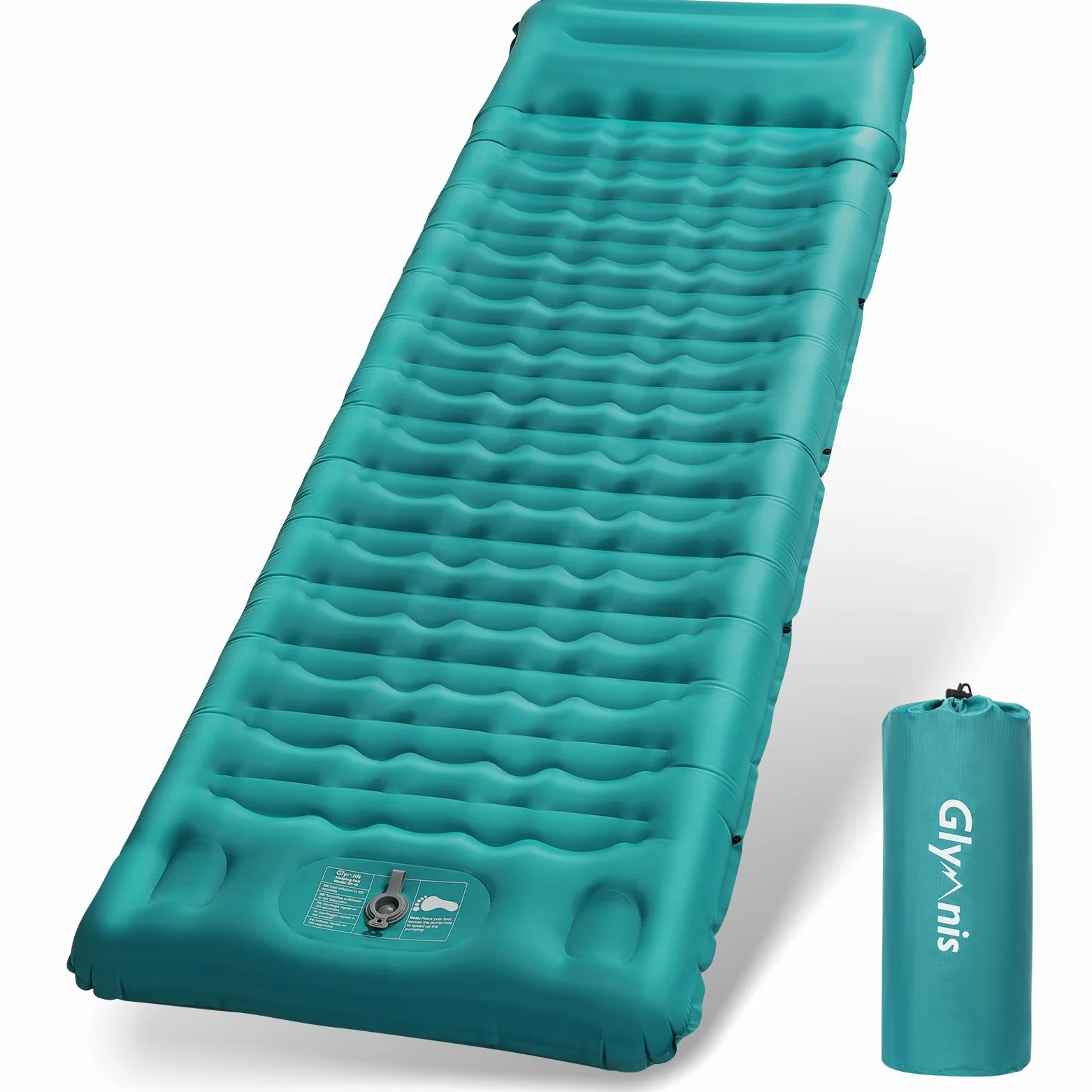 Glymnis Esterilla Camping Ultraligera con Almohada, Colchón Hinchable Individual con Bomba de Pie para Viajes, Exteriores, Senderismo