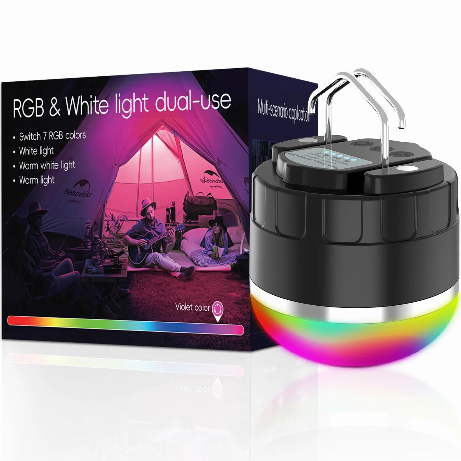 Linterna LED de camping recargable, esencial para campamento, cambio de color RGB, 1000 lm, 4 modos de luz, base magnética, impermeable IP65, linterna portátil para camping, senderismo, huracanes y