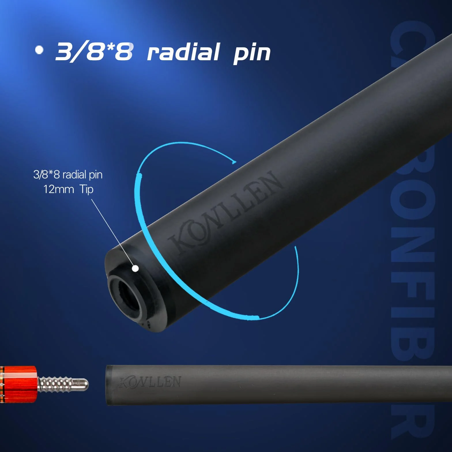 KONLLEN Taco de fibra de carbono de 12 mm Uni-Loc Radial 3/8 x 8 Articulación