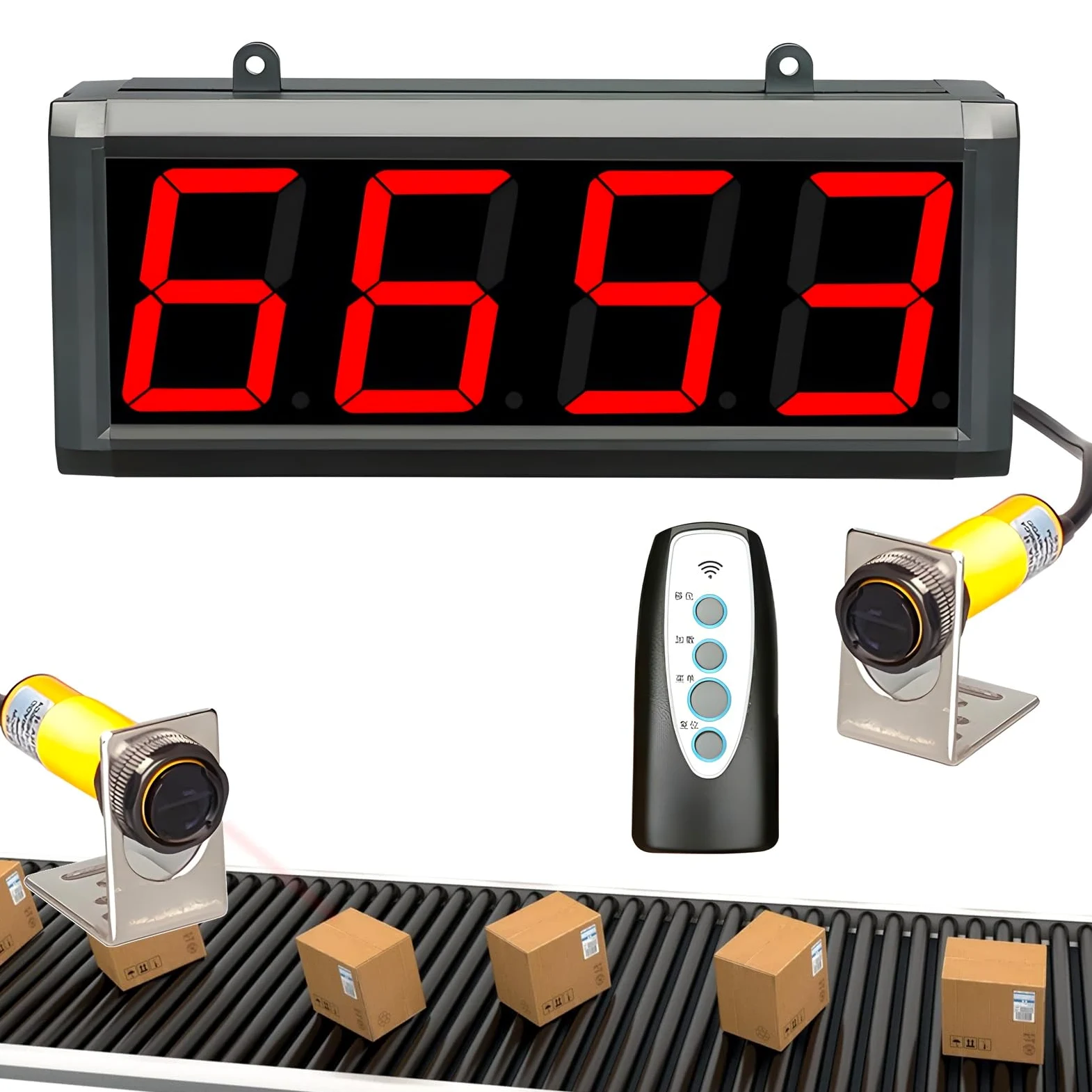 Contador Digital con Control Remoto, Pantalla de 4 Dígitos para Conteo Preciso, para Cintas Transportadoras, Líneas de Producción, Seguimiento de Visitantes (30cm Distance)