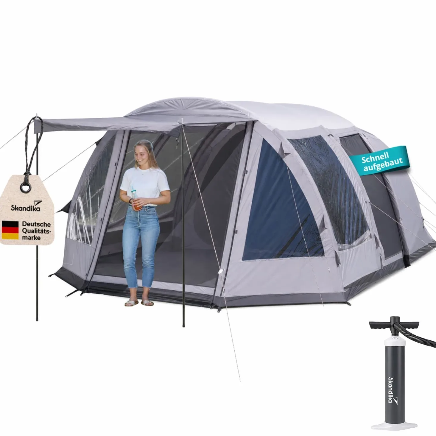 Skandika Tienda de campaña hinchable Folldal Air Protect | Tienda de aire para 4-5 personas, suelo cosido, impermeable, columna de agua de 5000 mm, con bomba, toldo | Tienda de camping, tienda de