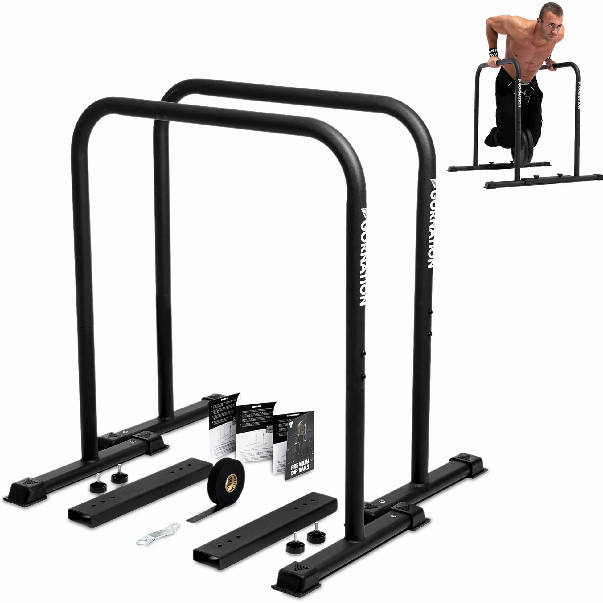 GORNATION Barras Paralelas Calistenia, Barras de Dip, Equipo de Entrenamiento de Calistenia, Fitness y Gimnasia con Pies Antideslizantes, Dip Bars, Paralelas para Entrenamiento en Casa y Exteriores