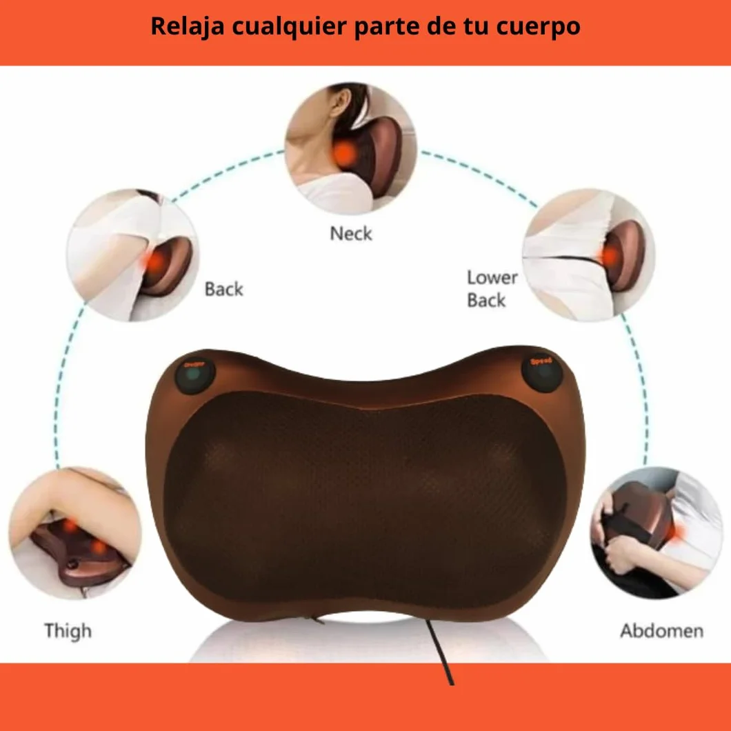 Masajeador Cervical y Espalda Almohada Eléctrica con Calor 8 Rodillos Bidireccional Regulable