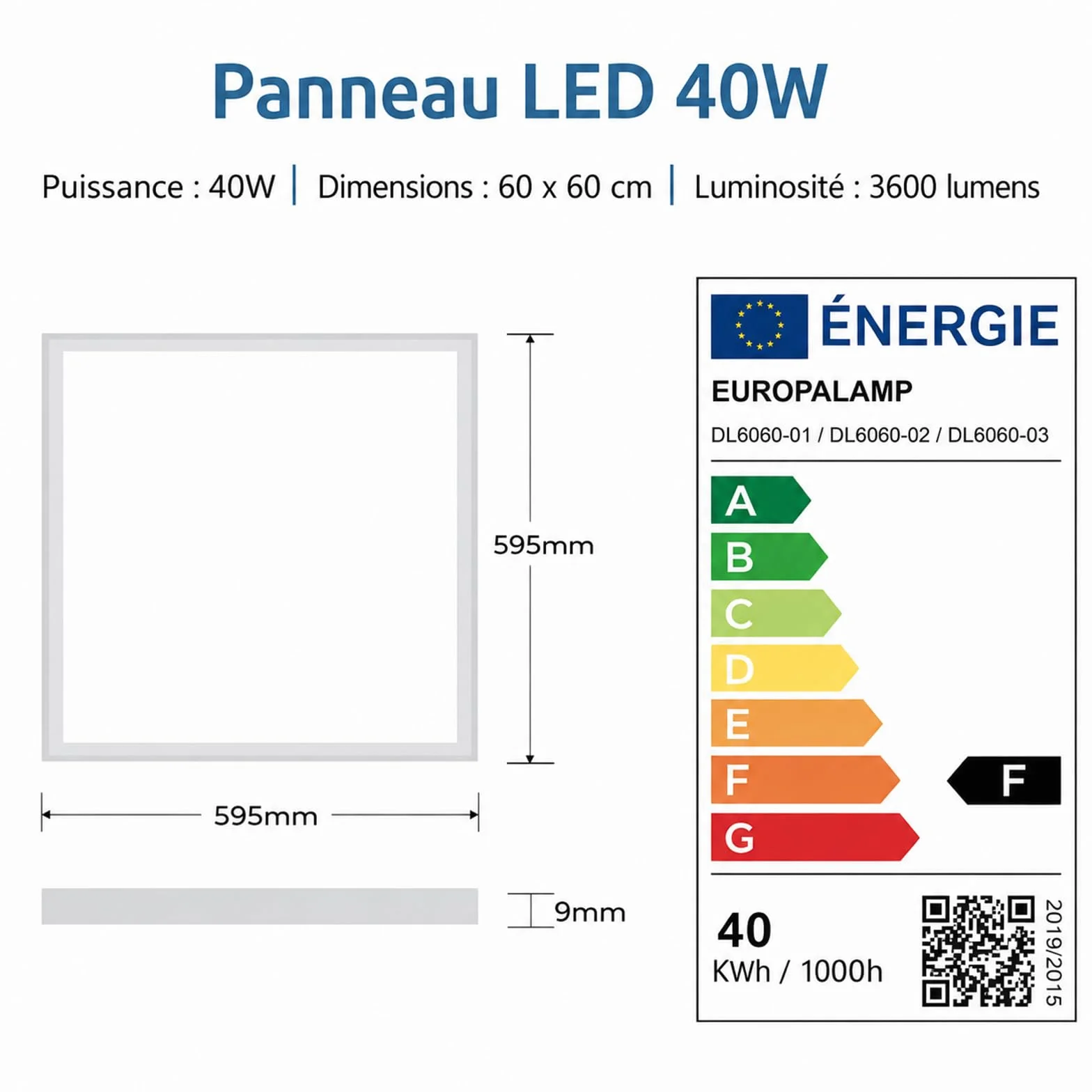 Paneles LED 60x60 cm 40 W Pack 4 uds Blanco Neutro 4000K