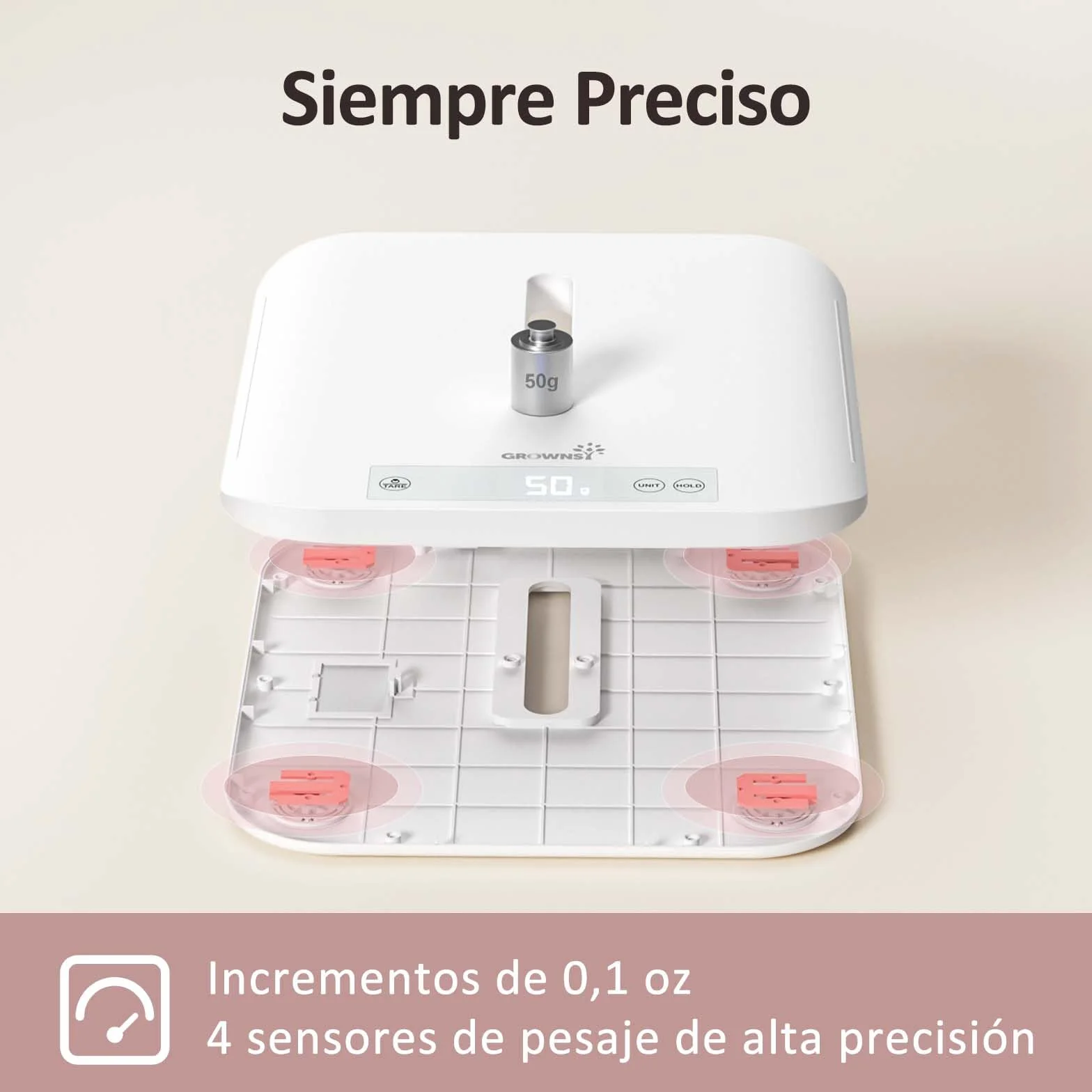 Grownsy Báscula Bebé Digital 150 kg 5 Modos de Pesaje LED Función de Retención Medición de Altura 70 cm