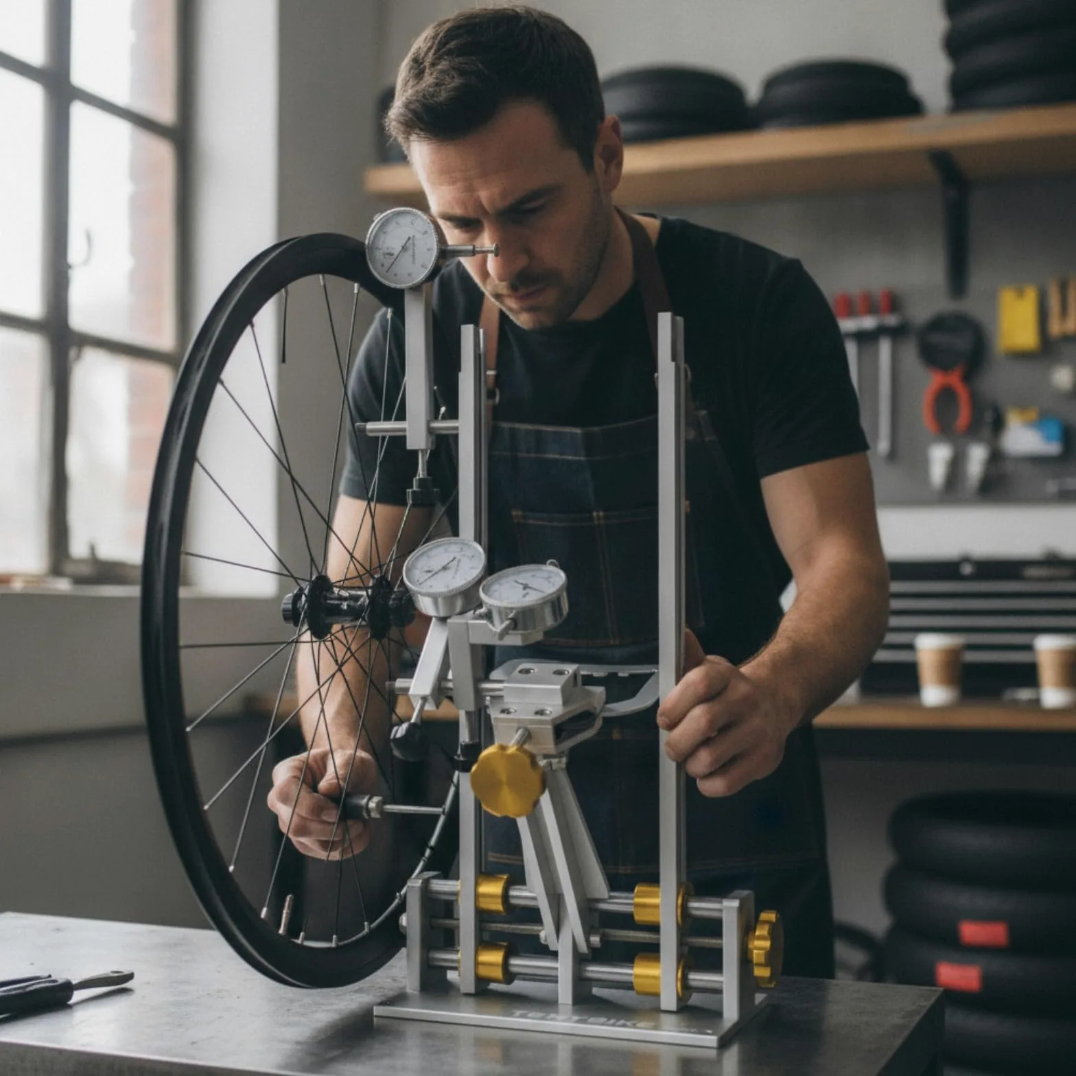 Baoblaze Soporte de Rueda de Bicicleta Centrador Alineador Calibrador Base Rígida con de Esfera y Columnas Ajustables para Alta Precisión Adecuado para Mecánicos Aficionados y Talleres de Servicio