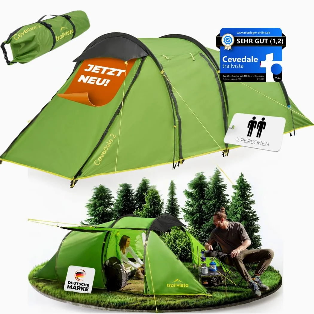 Tienda de campaña impermeable para 2 y 4 personas, tienda de campaña tipo túnel con toldo y protección contra mosquitos, tienda de campaña familiar ligera y estable, montaje rápido, tienda
