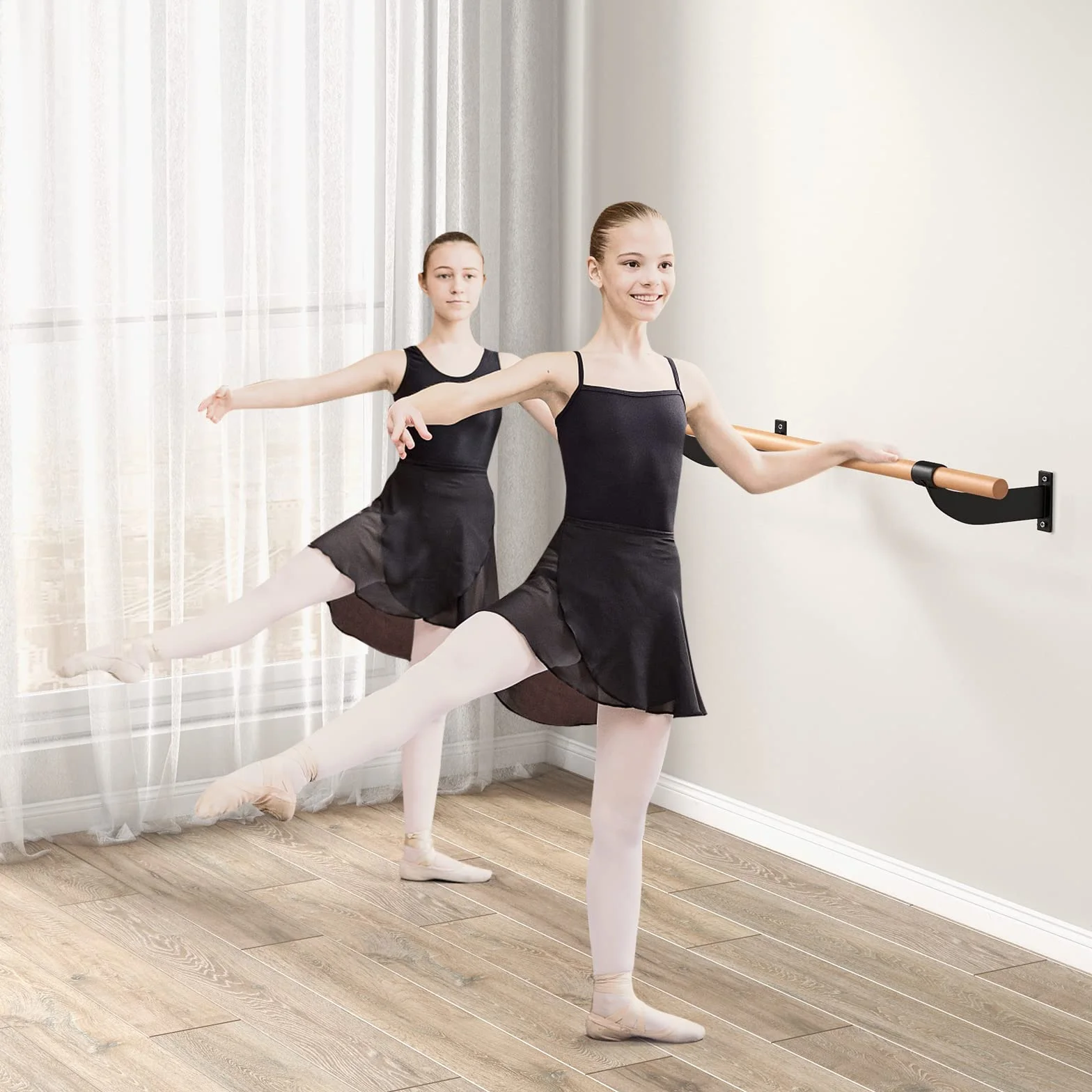 COSTWAY Barra de Ballet de Pared 120 cm, Altura Fija para Yoga, Estiramiento, Entrenamiento