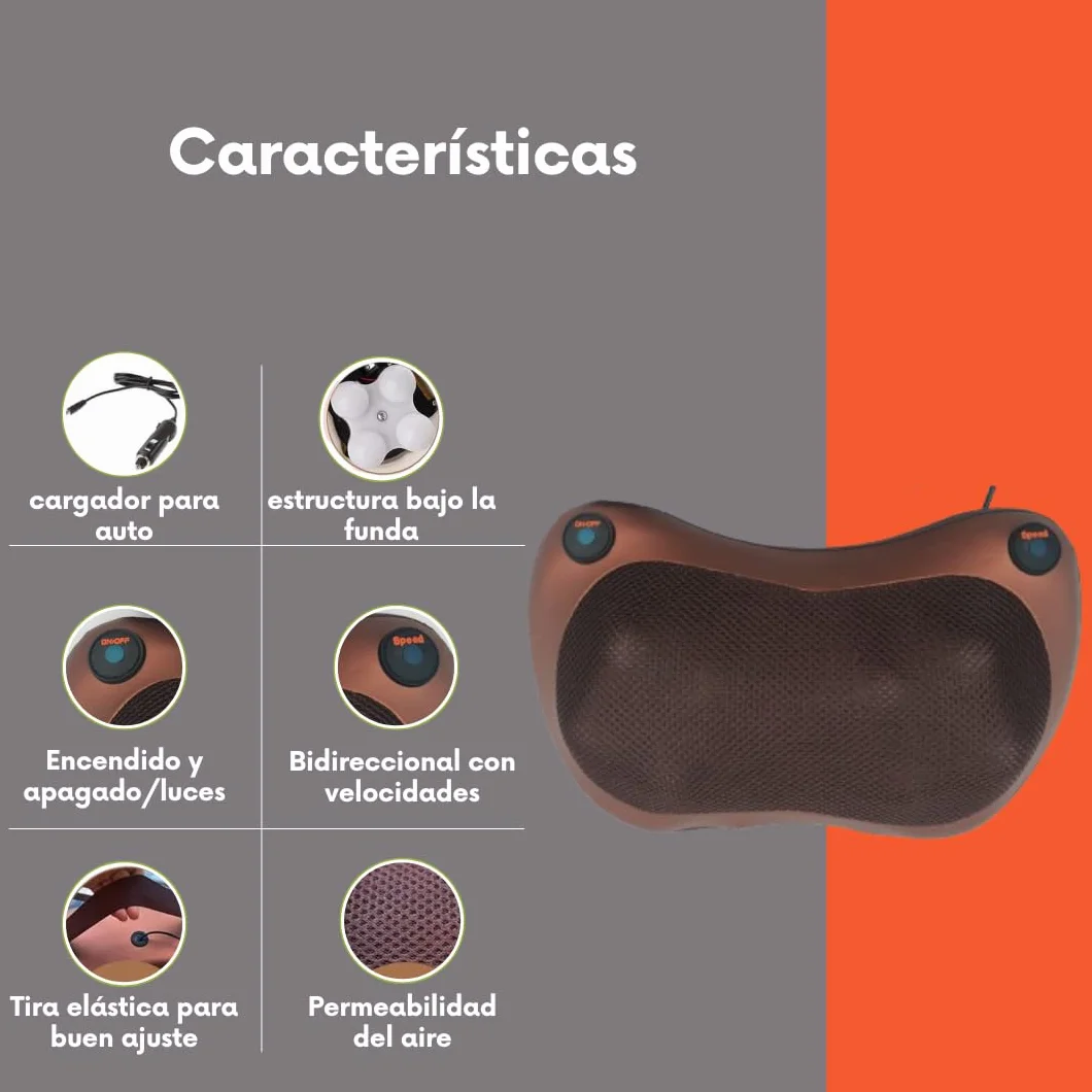 Masajeador Cervical y Espalda Almohada Eléctrica con Calor 8 Rodillos Bidireccional Regulable