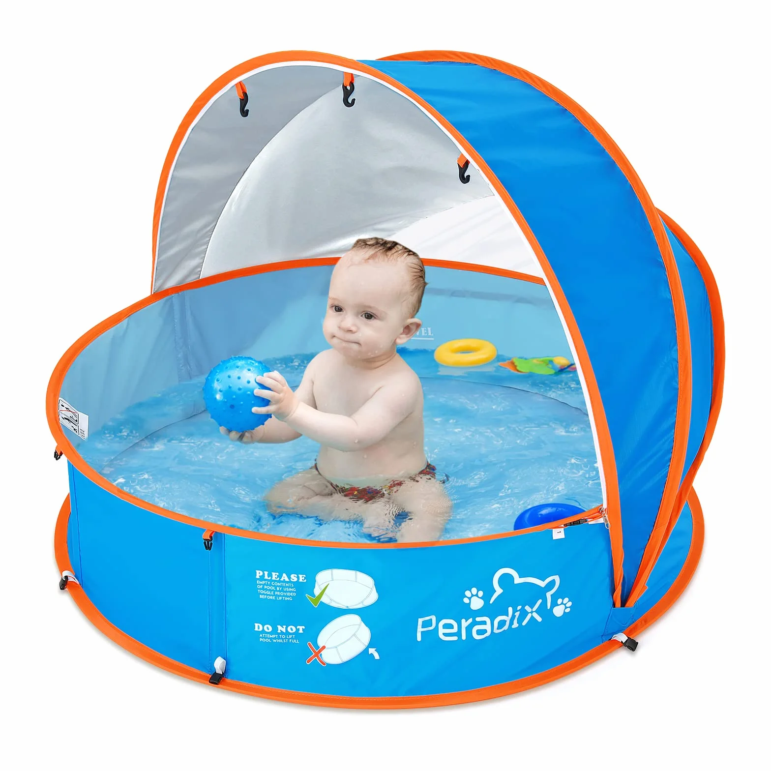 Peradix Splash Pool 4 en 1 con toldo UV y mosquitera portátil para niños