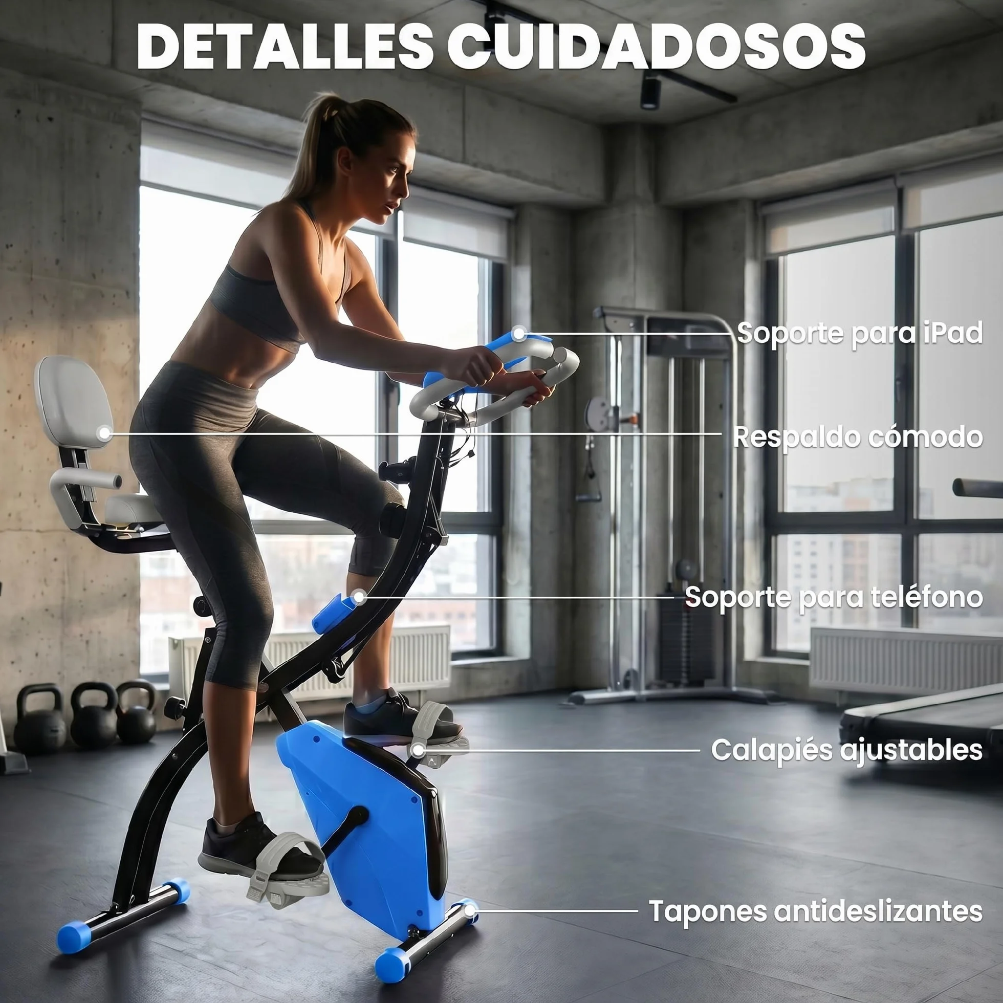 HOMCOM Bicicleta Estática Plegable 3 en 1 con Respaldo y 8 Niveles Resistencia Magnética, Bicicleta Estática para Casa Ajustable con Monitor LCD Volante Banda Sensor de Pulso Soporte de Teléfono