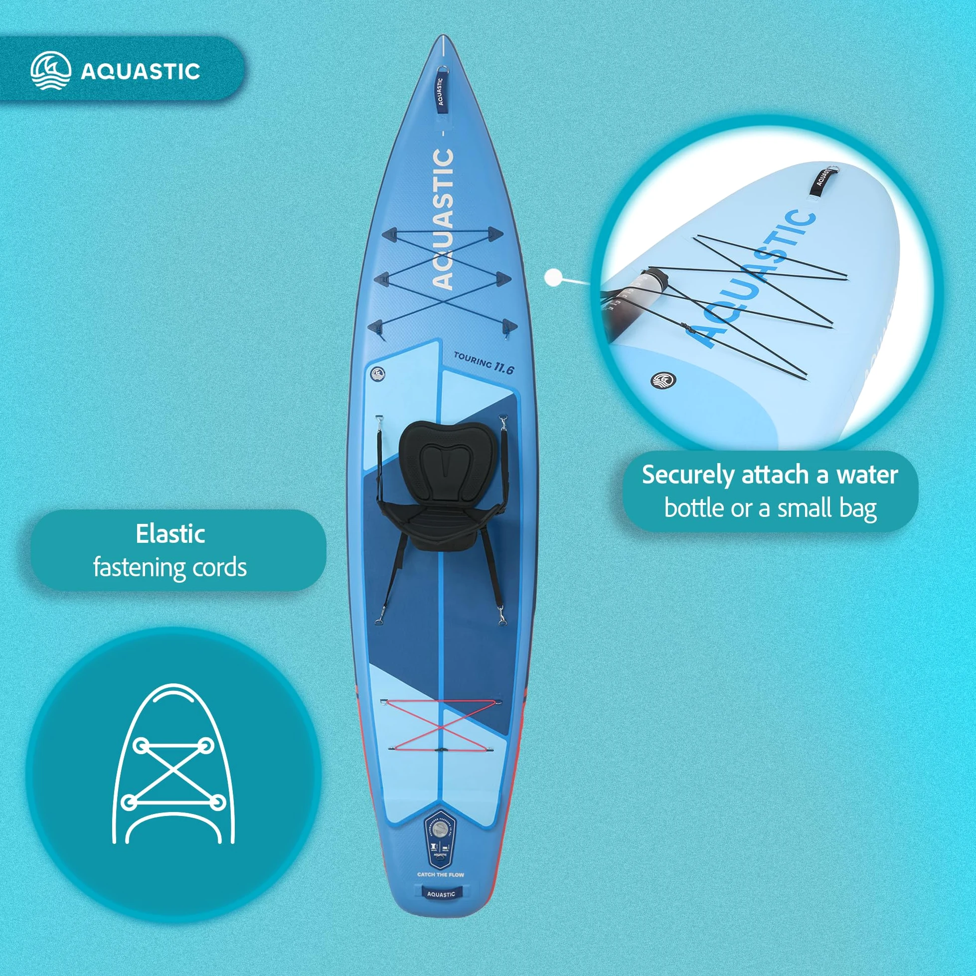 AQUASTIC Touring - Tabla Hinchable, 350 cm, con Asiento de Kayak, Remo, Bomba y Mochila