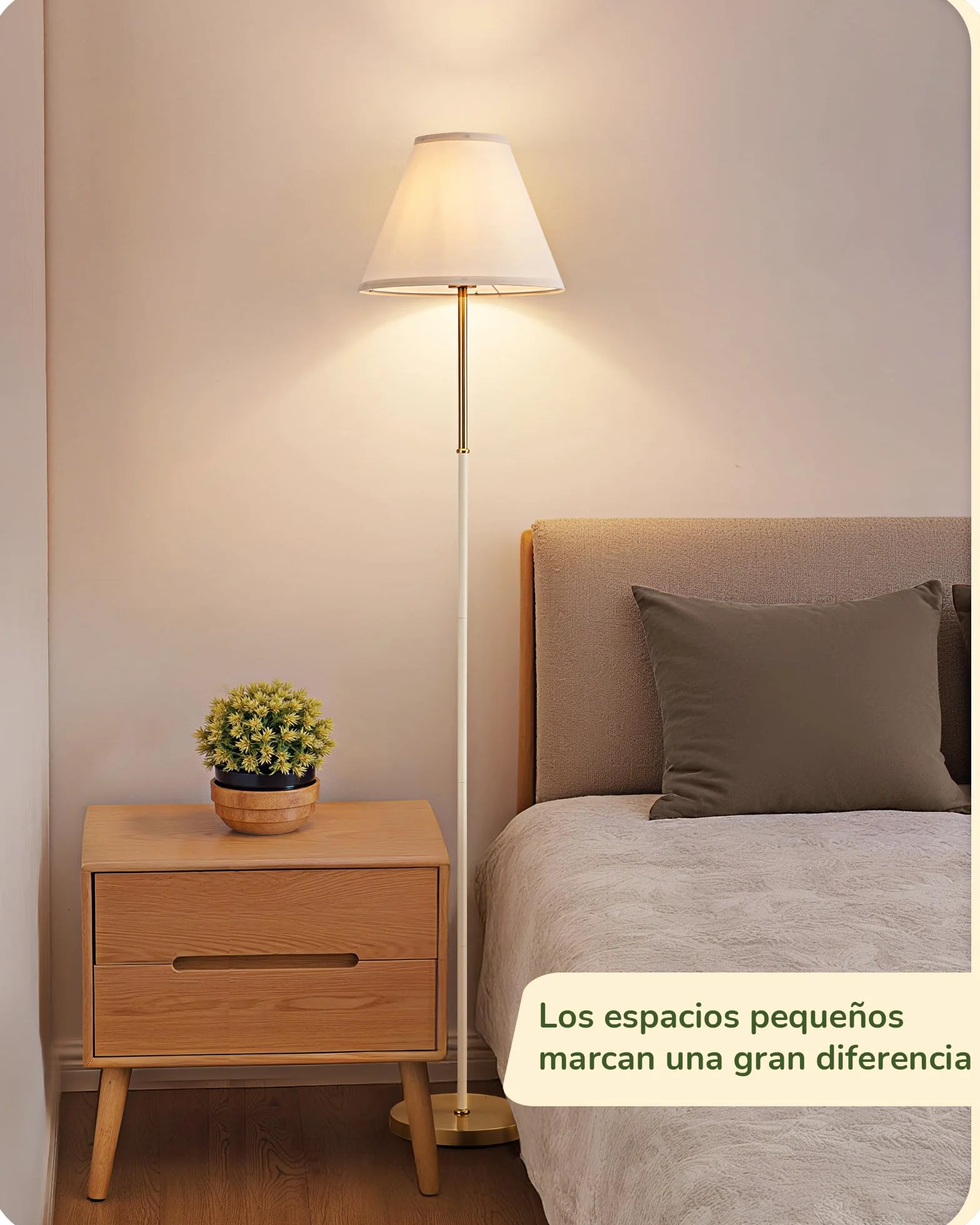 EDISHINE Lámpara de Pie Retro, Pantalla Algodón-Lino, Estructura Metálica, Bombilla LED 2700K Incluida, E27