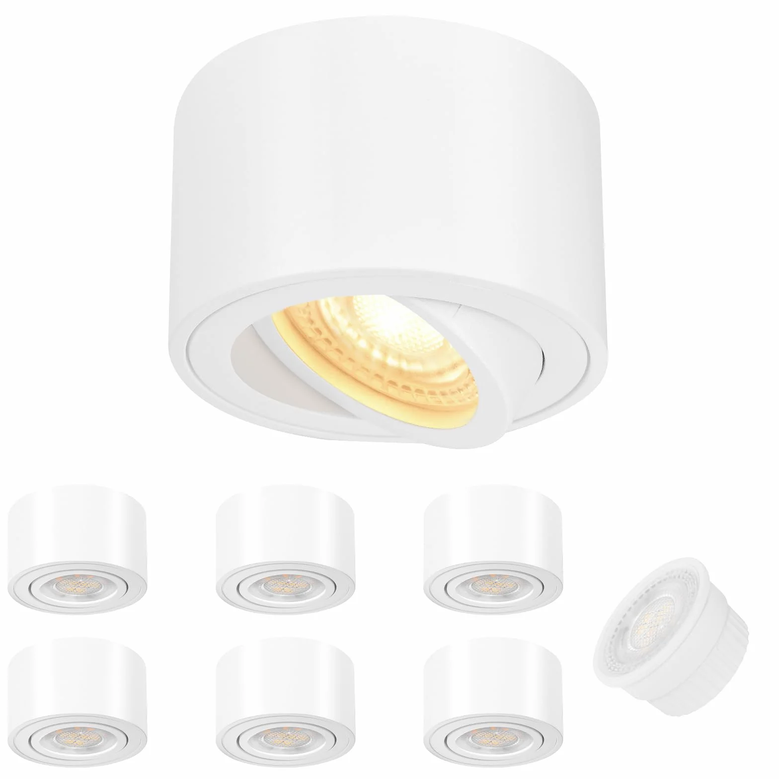 GeyouLux Focos LED Techo Superficie 230V 5W 500LM 3000K Ø80x50mm Ultradelgado Ajustable 38° Aluminio Blanco