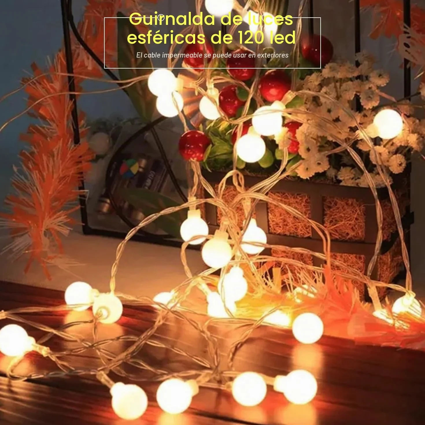 Liyade Guirnalda Luces 15M 120LED Cadena de Luces Exterior Interior 8 Modos Navidad