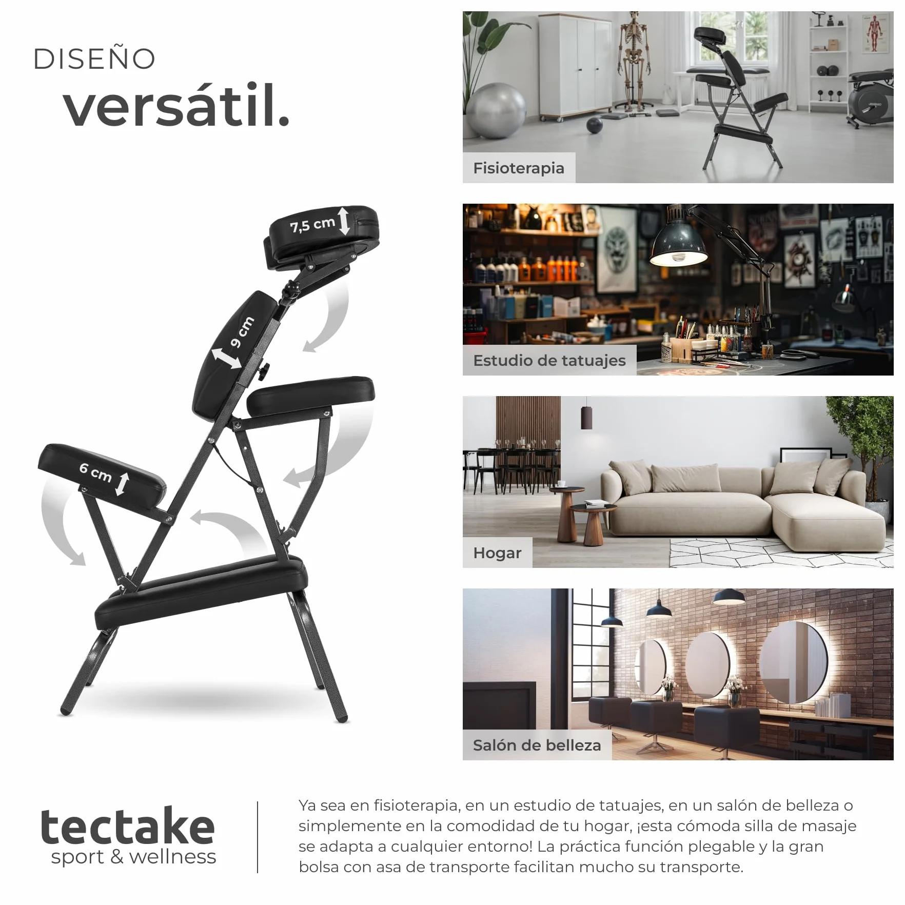 TecTake Silla de Masaje Fisioterapia Rehabilitacion Sillón de Tratamiento Tattoo