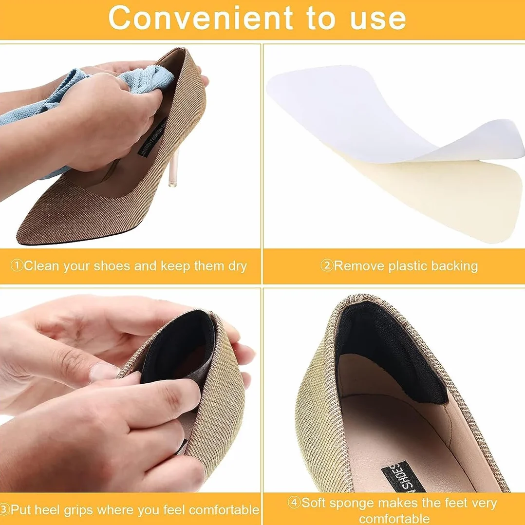 Plantillas Rellenos de Zapatos Ajustables Agarre de Talón Almohadillas Adhesivas Reutilizables, 4 Pares