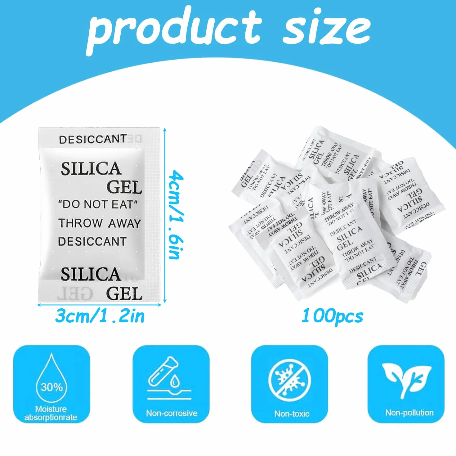 Silica Gel Bolsitas Desecante Antihumedad 100 Paquetes Absorbente de Humedad para Muebles Ropa
