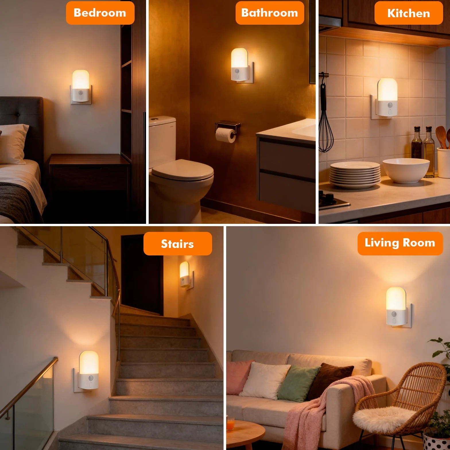 GRIFEMA GD103-1 Luz Nocturna Infantil 5 Niveles Brillo Ajustables Sensor Movimiento 2700K Blanco Cálido