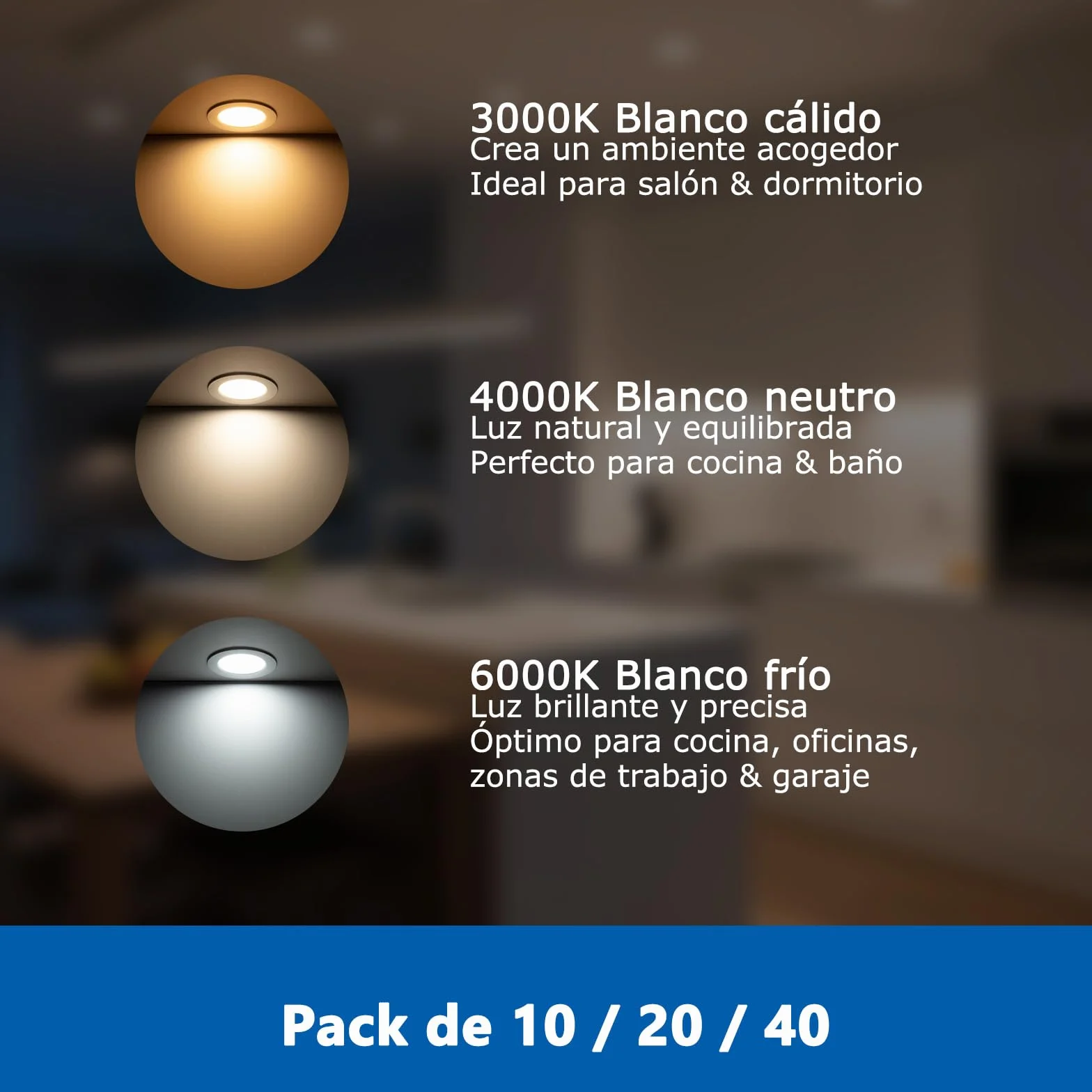 ZIZZLER Downlight Led Empotrable 6000K Blanco Frio 5W IP44 Corte 68-80mm Pack 40 220V-240V