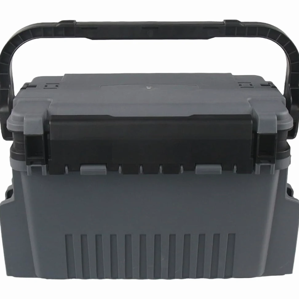 Caja de aparejos de pesca de gran capacidad con separadores extraíbles, caja de almacenamiento de señuelos de polietileno con correa para el hombro y asiento, organizador portátil multicapa para pesca