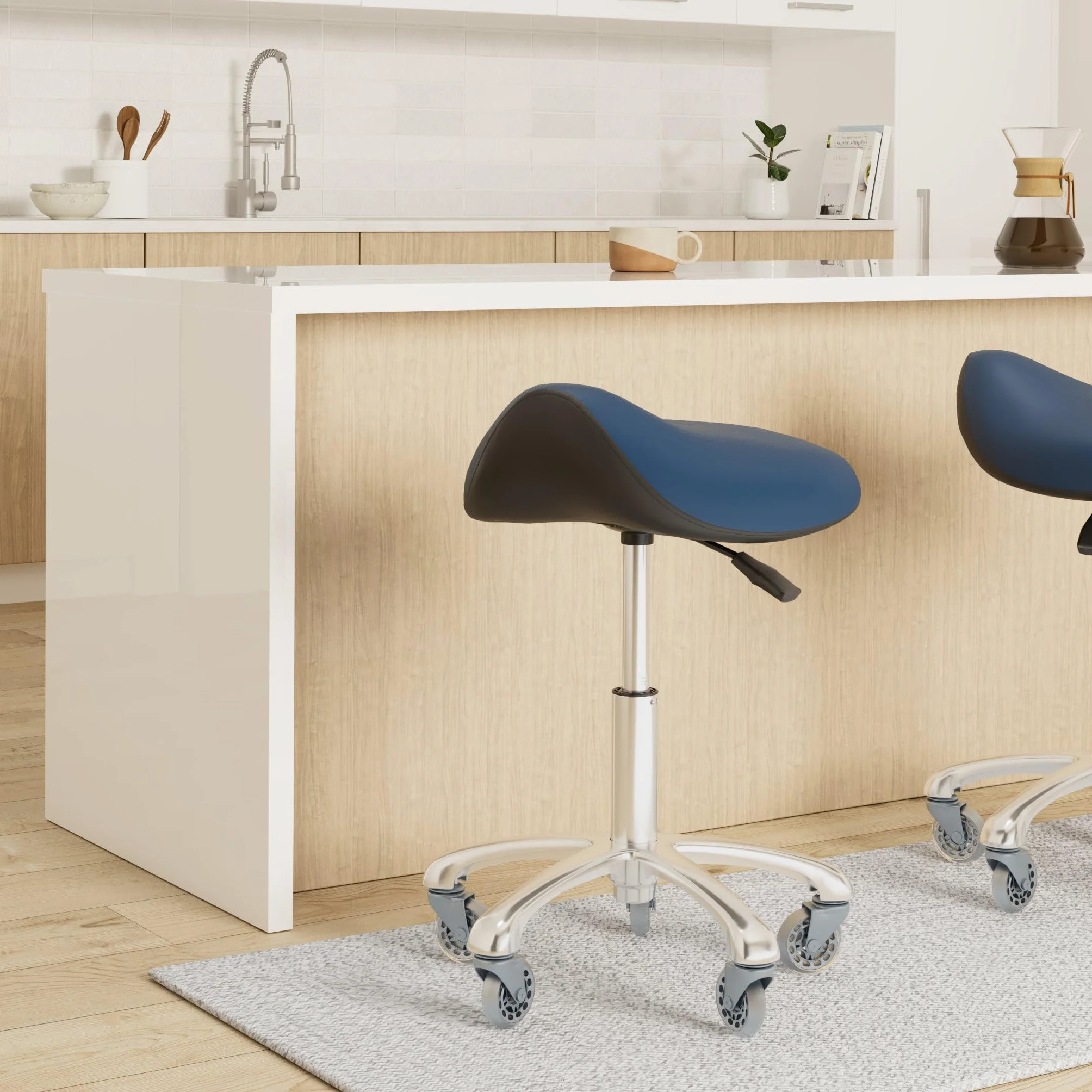 Taburete profesional giratorio con ruedas de altura ajustable ergonómico negro para clínica dentista