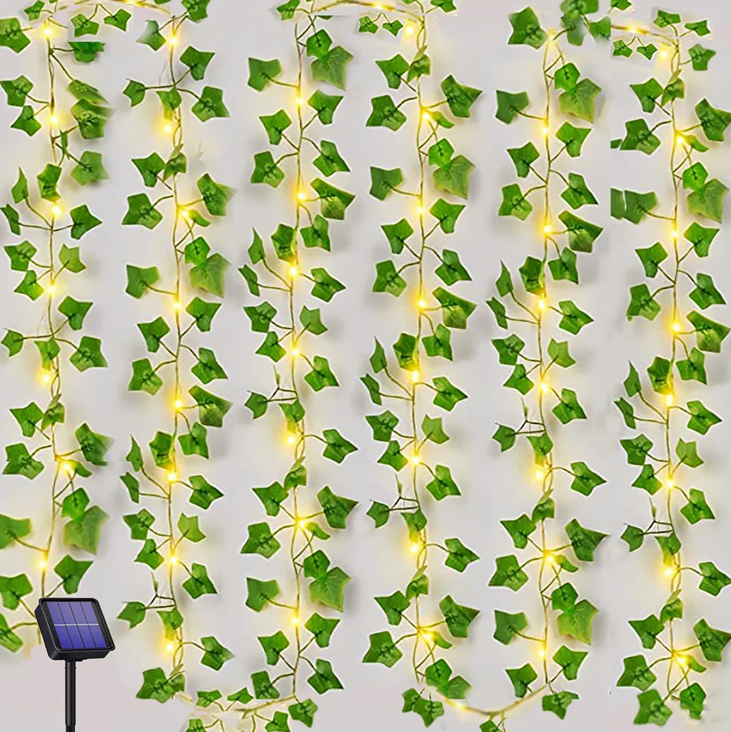 Guirnalda Luces Exterior Solar 10M 100 LED Hiedra Artificial 8 Modos Impermeable Cadena Luces Hojas Jardín Decoración