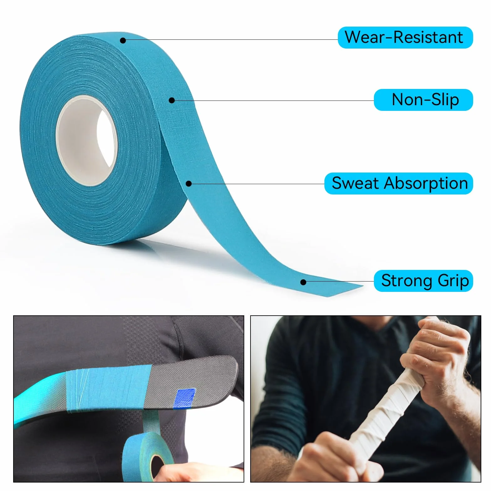 SWAWIS 2 Rollos Cinta de Hockey, 2.5cm*25m Cinta de Tela para Hockey Negro & Verde/Azul & Blanco, Cinta de Agarre de Hockey para Hockey Agarre de Bádminton