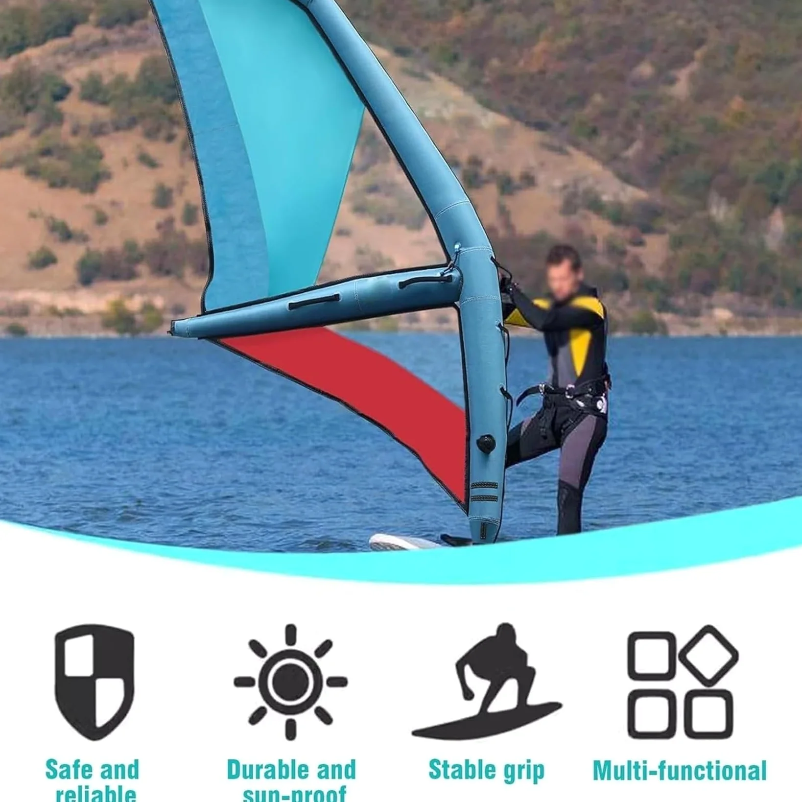 Tabla de hidrofoil inflable, tabla de windsurf, tabla de remo de pie, tela de buey y PVC, área de vela de 4.2㎡, con visión clara para deportes acuáticos, kayak, vela, marino, fácil instalación y