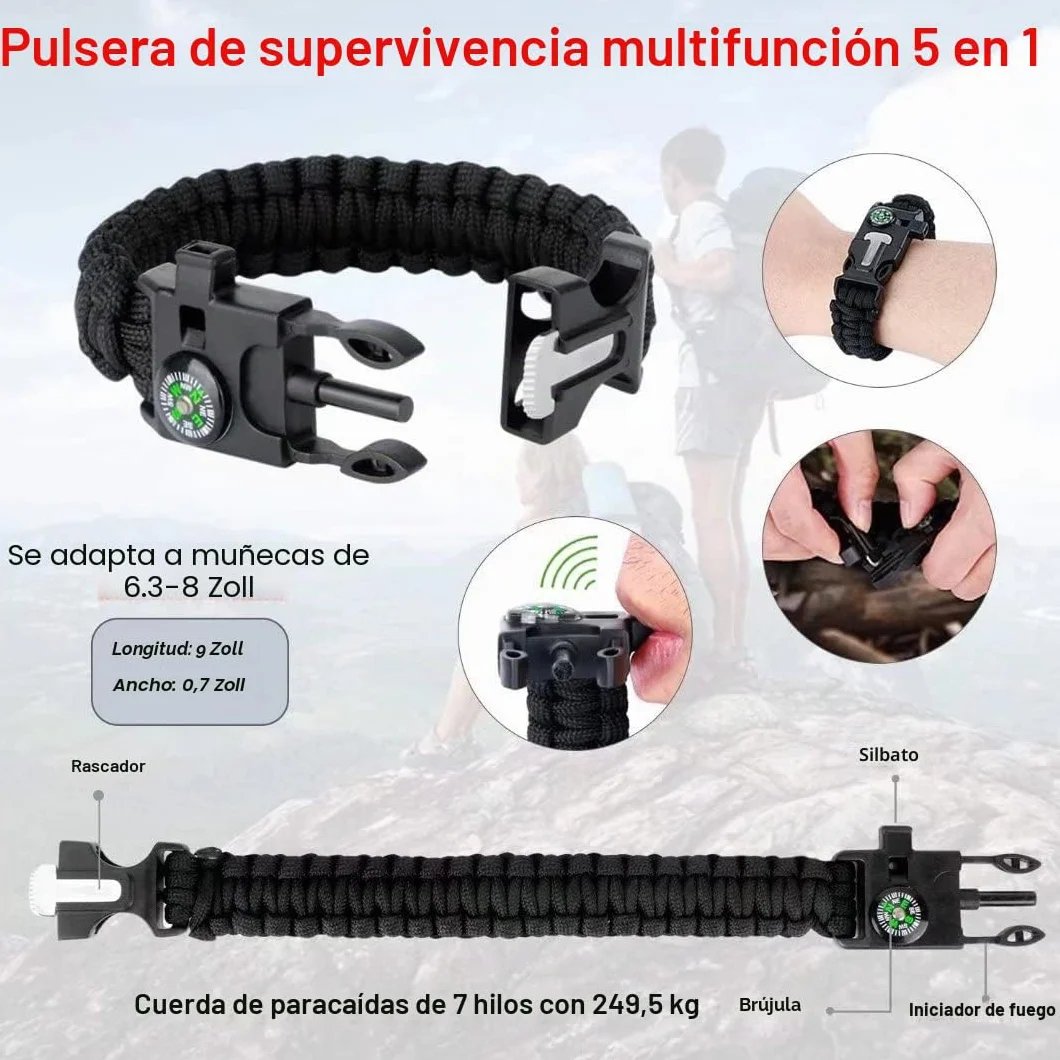 Kit de Supervivencia LC-dolida 15 en 1, Kit de Supervivencia de Emergencia al Aire Libre con Cuchillo/Linterna táctica para Acampar/bushcraft/Senderismo/Caza/Aventuras al Aire Libre