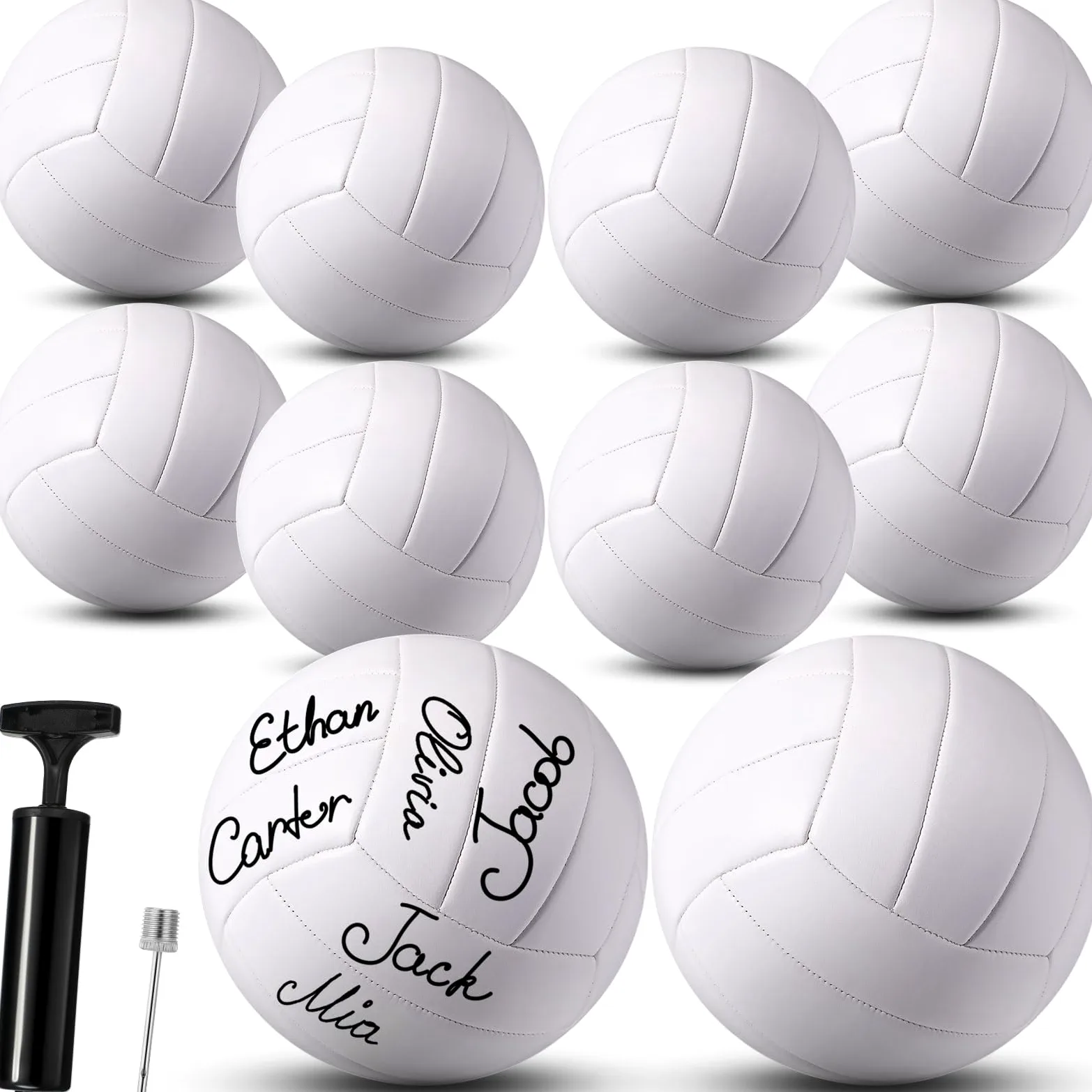 Jexine Autograph All White - Pelota de voleibol en blanco, tamaño oficial 5, pintura de bricolaje, pelota de voleibol lisa con bomba de aguja para autógrafos, premios, carteles, entrenadores, regalo