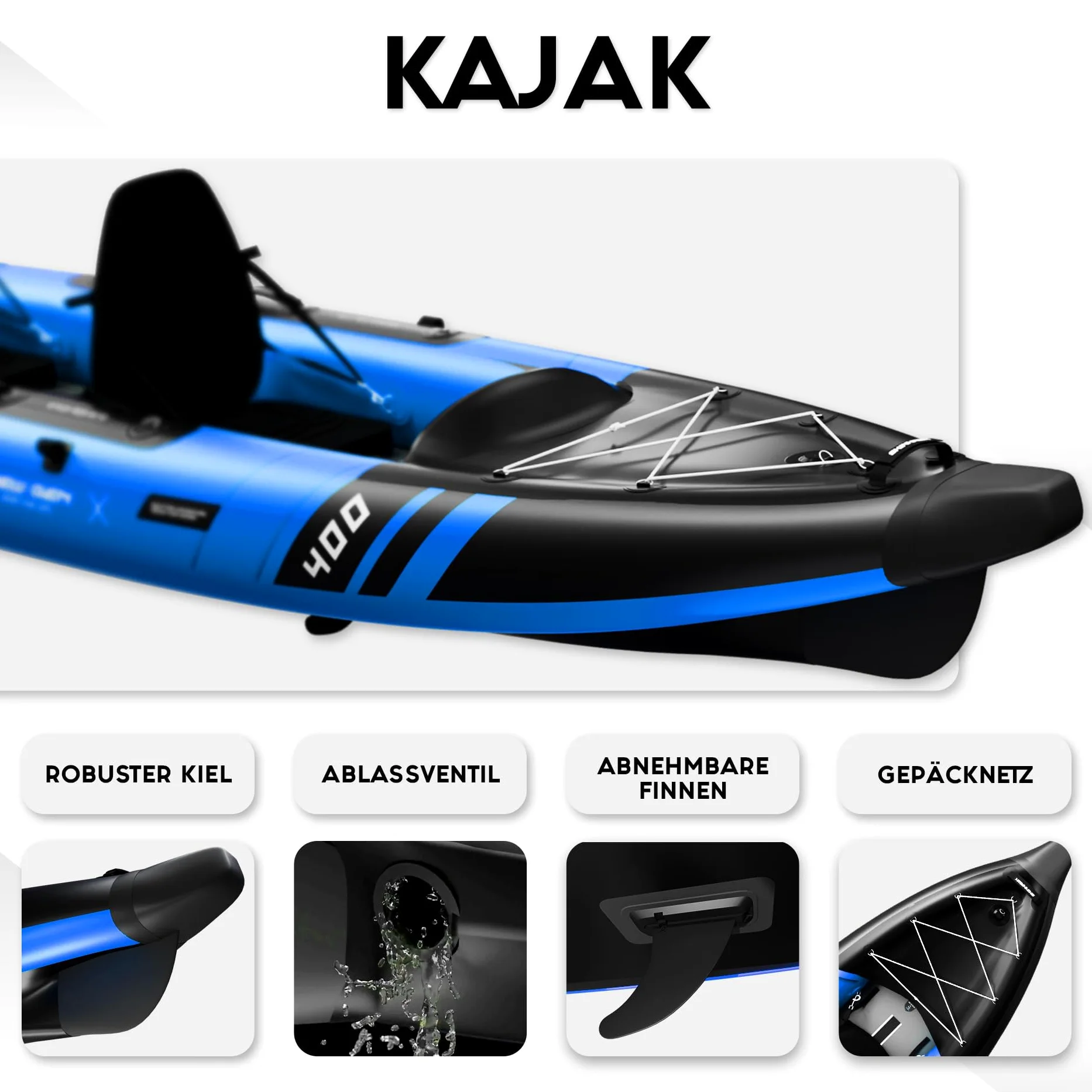 SKINHAWK Prestige Blue Kayak Set 400 – Barco inflable – Canoa – 400 x 96 cm – Kayak para 2 personas