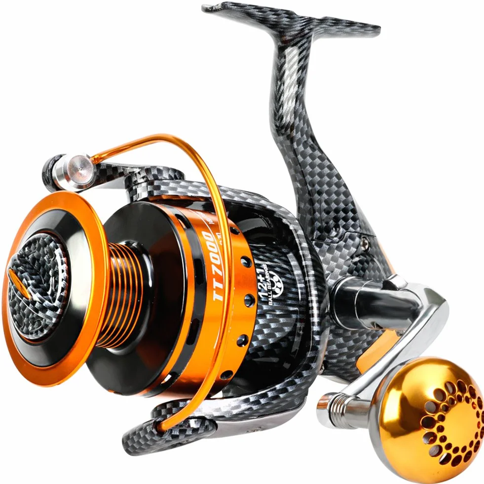 Carretes de pesca de 12+1 BB, carretes giratorios ligeros y suaves, potente arrastre de fibra de carbono, pesca de sal y agua dulce