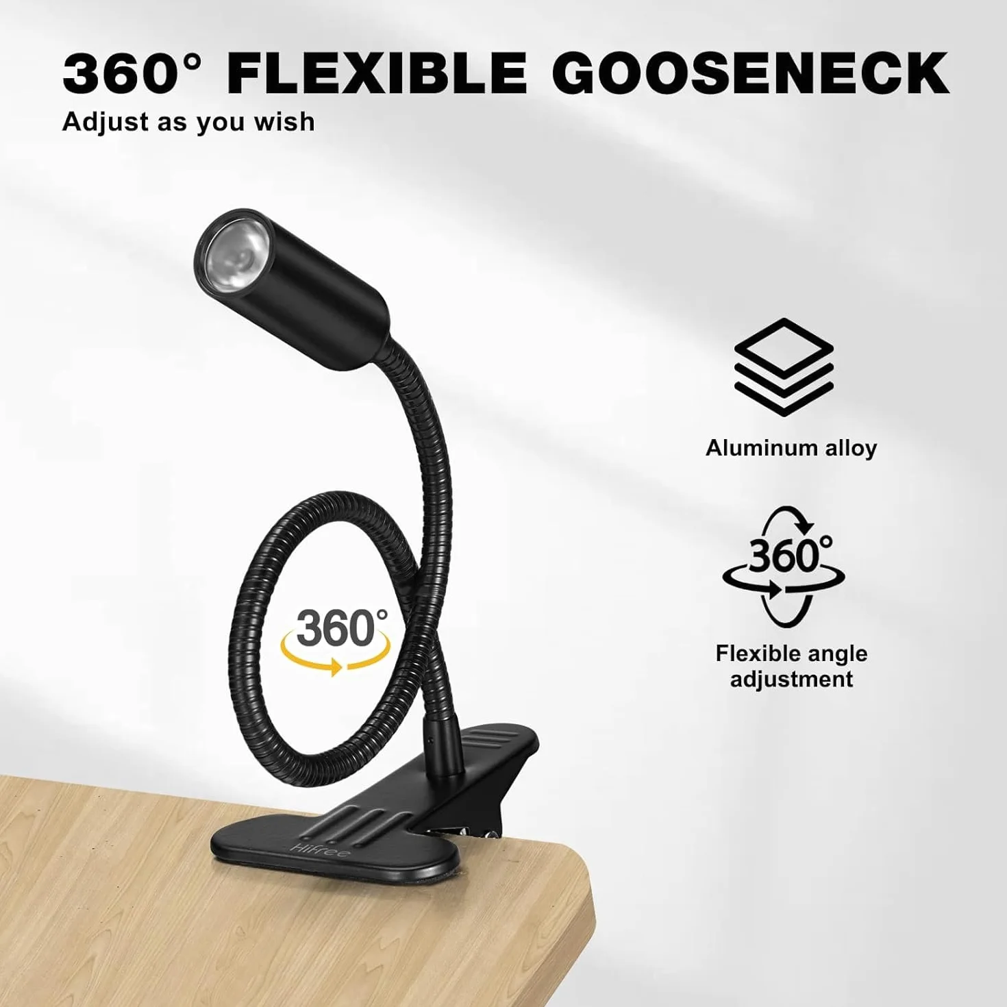 Hifree 5W LED Lámpara de Lectura Cama, 10 Niveles Pinza, USB, para Leer, Aprendizaje, Manualidades